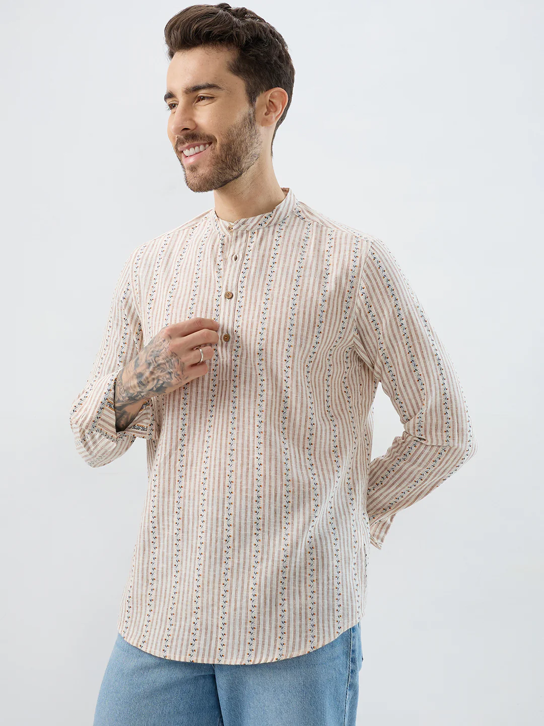 Desert Bloom Linen Blend Striped Kurta - Image 7