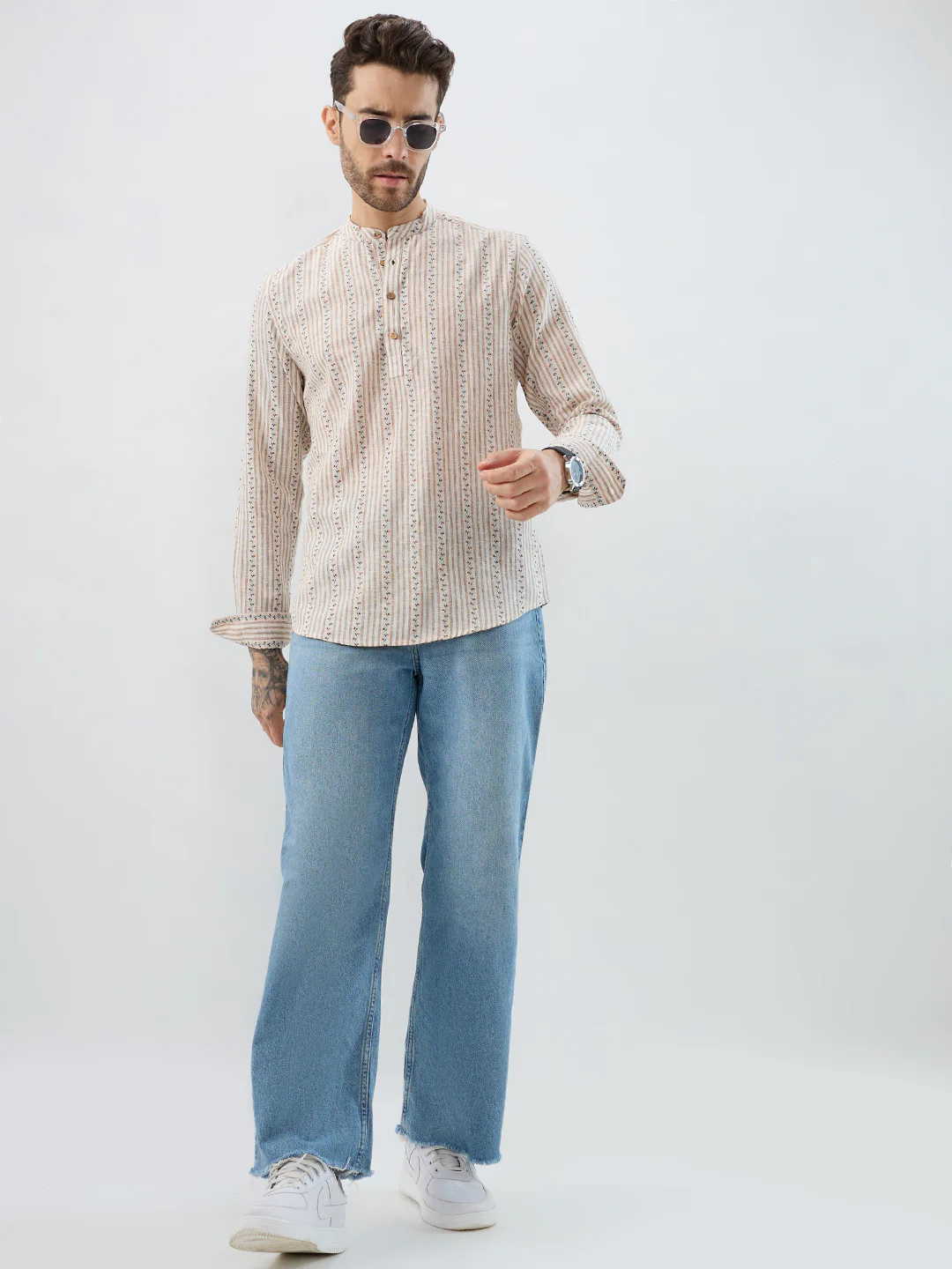 Desert Bloom Linen Blend Striped Kurta - Image 9