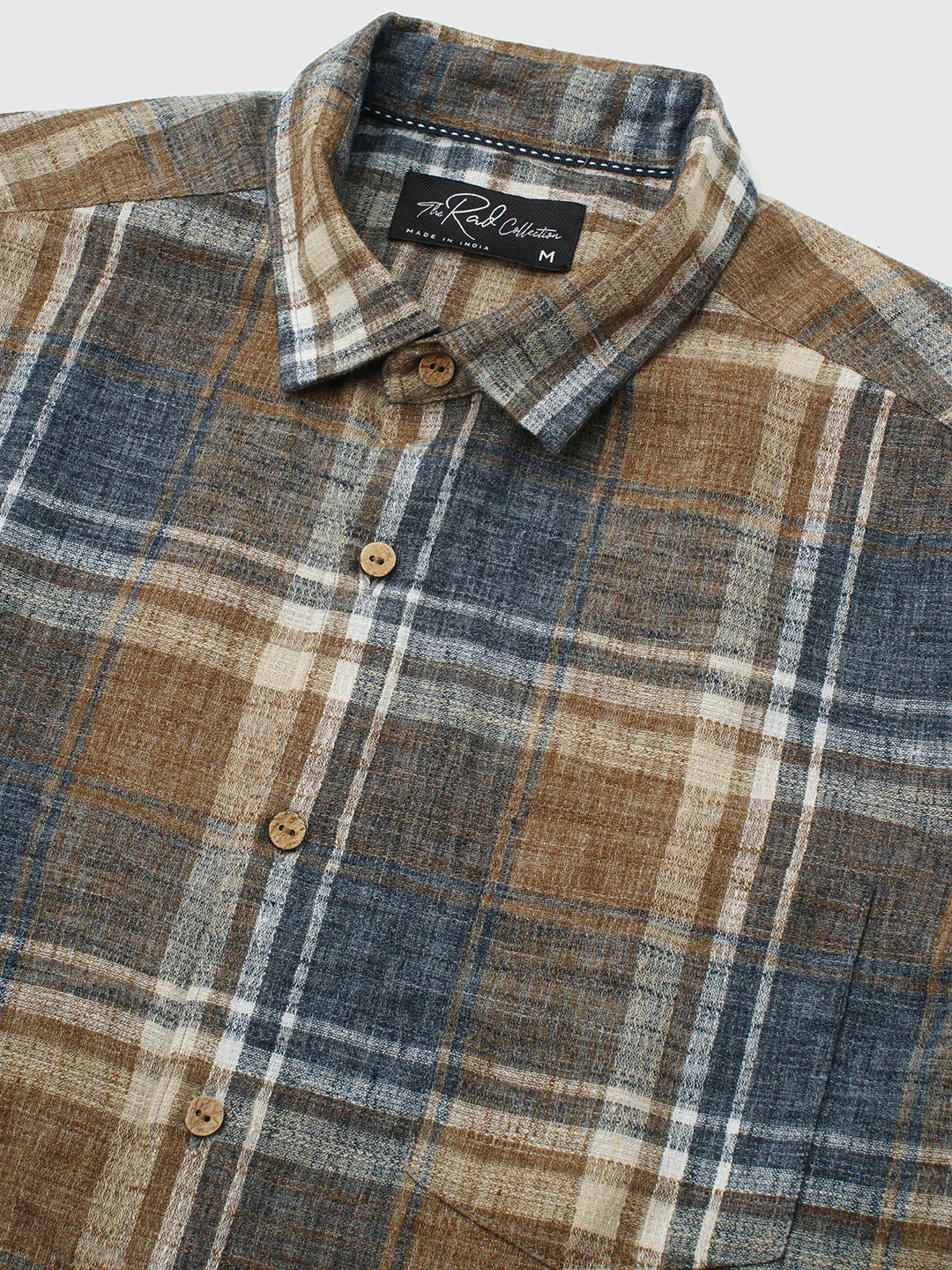 Desert Brown Grid Checks Linen Blend Shirt - Image 3