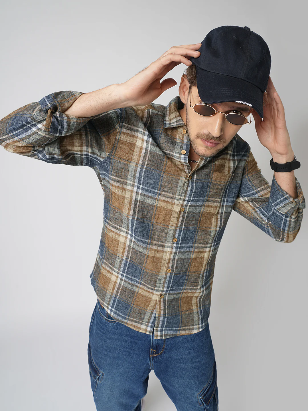 Desert Brown Grid Checks Linen Blend Shirt - Image 4