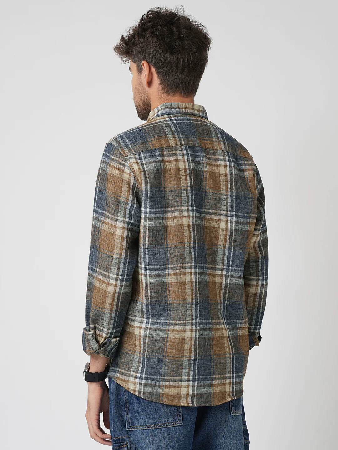 Desert Brown Grid Checks Linen Blend Shirt - Image 7