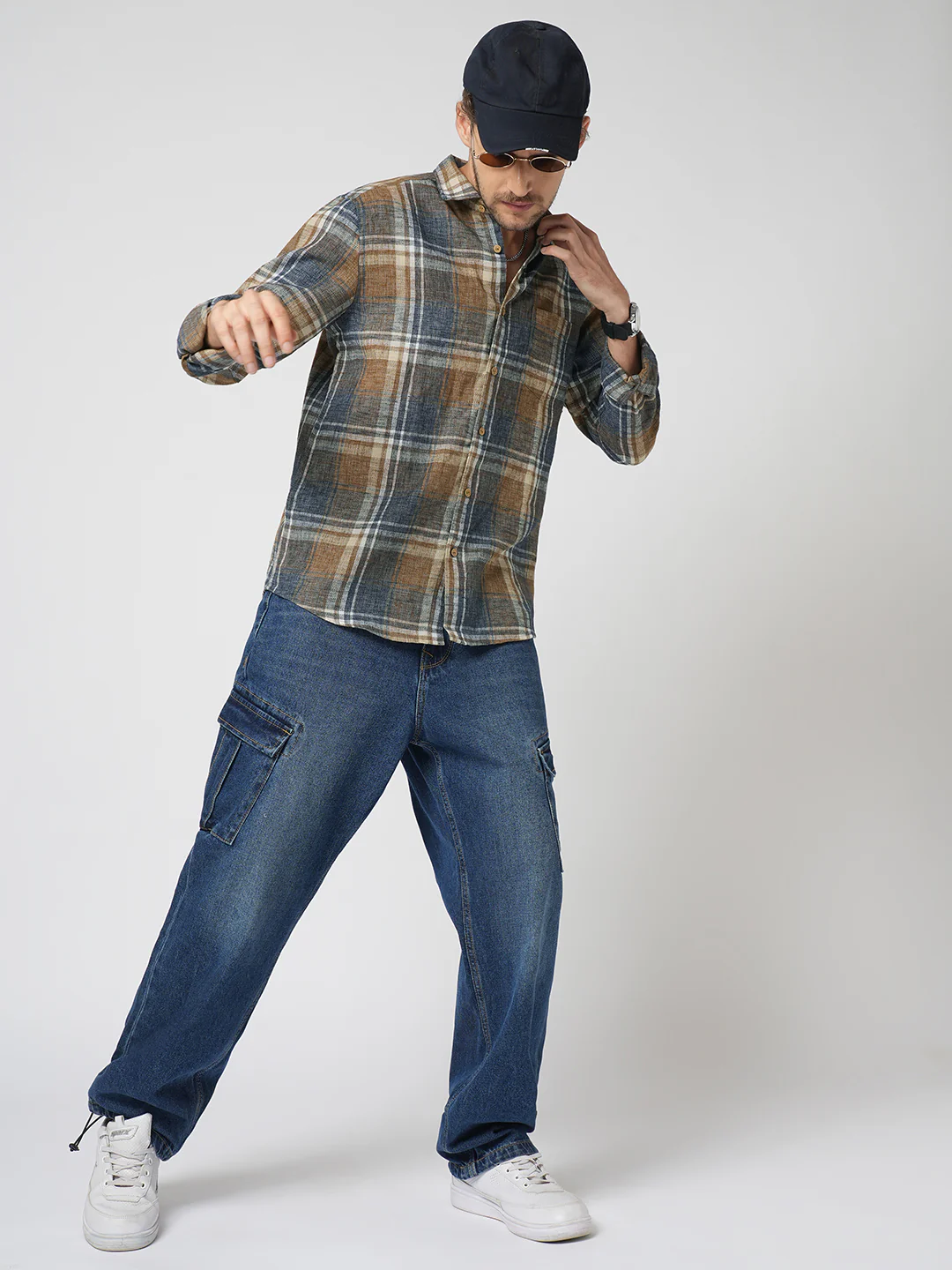 Desert Brown Grid Checks Linen Blend Shirt - Image 8