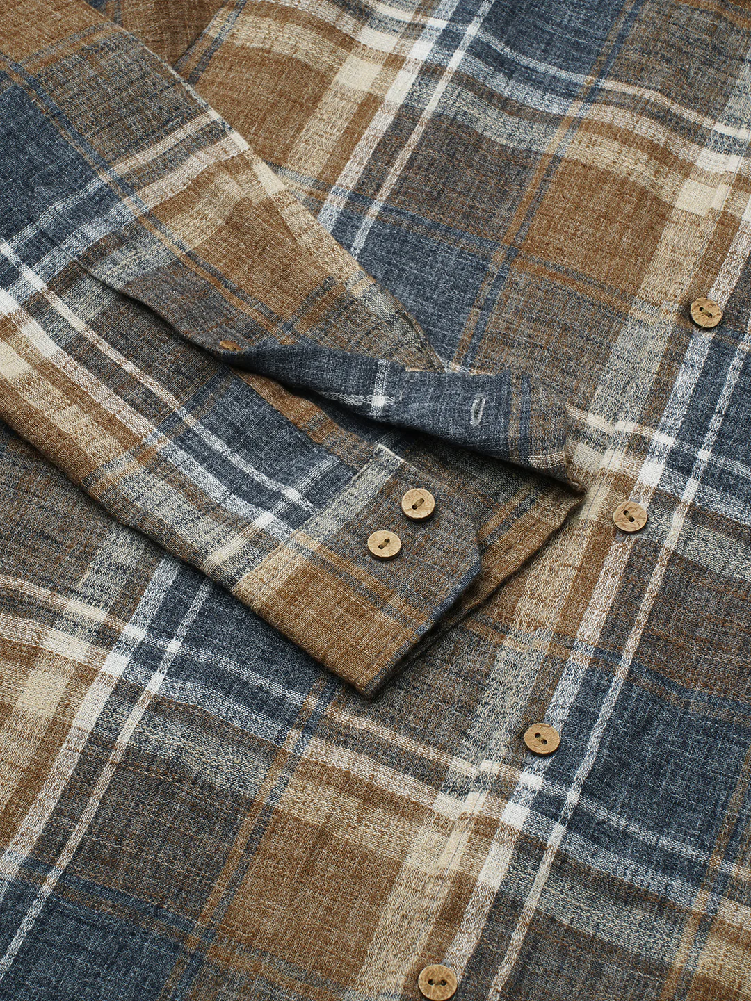 Desert Brown Grid Checks Linen Blend Shirt - Image 9