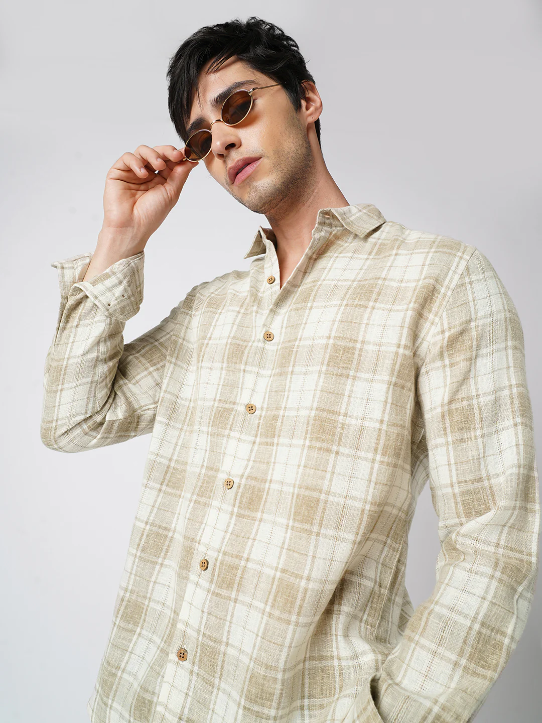 Desert Dune Coconut Checks Jacquard Shirt