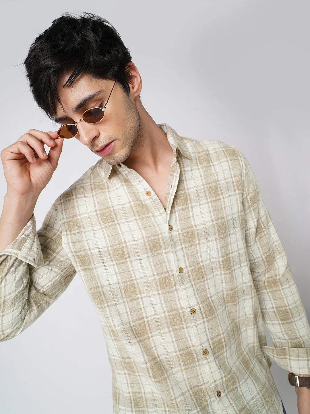 Desert Dune Coconut Checks Jacquard Shirt - Image 2