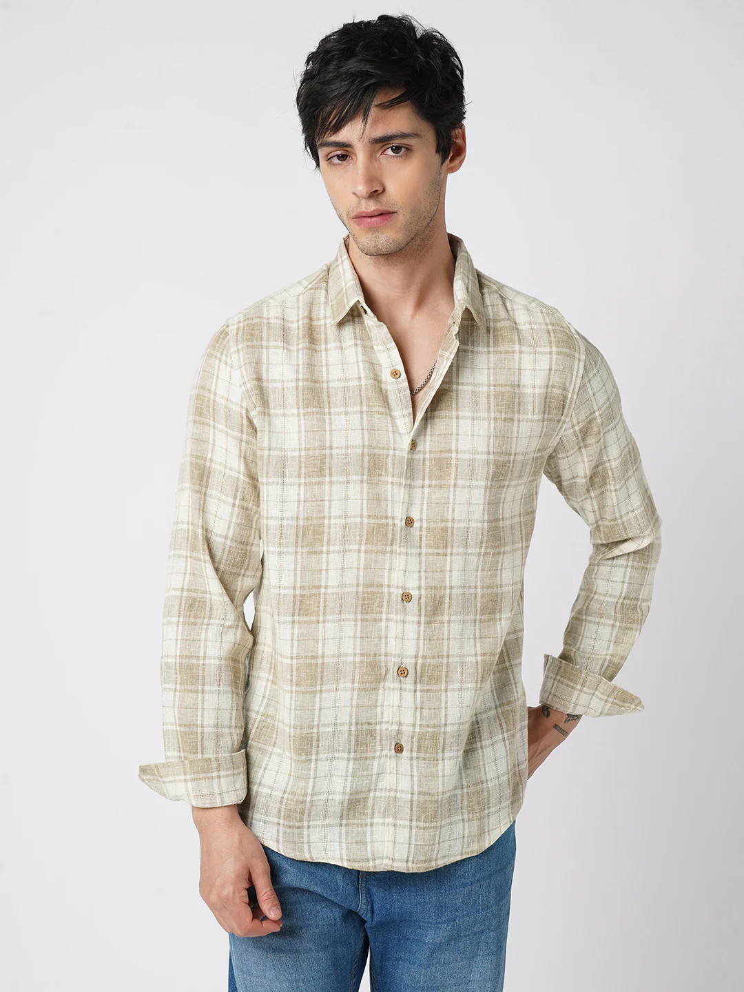 Desert Dune Coconut Checks Jacquard Shirt - Image 5