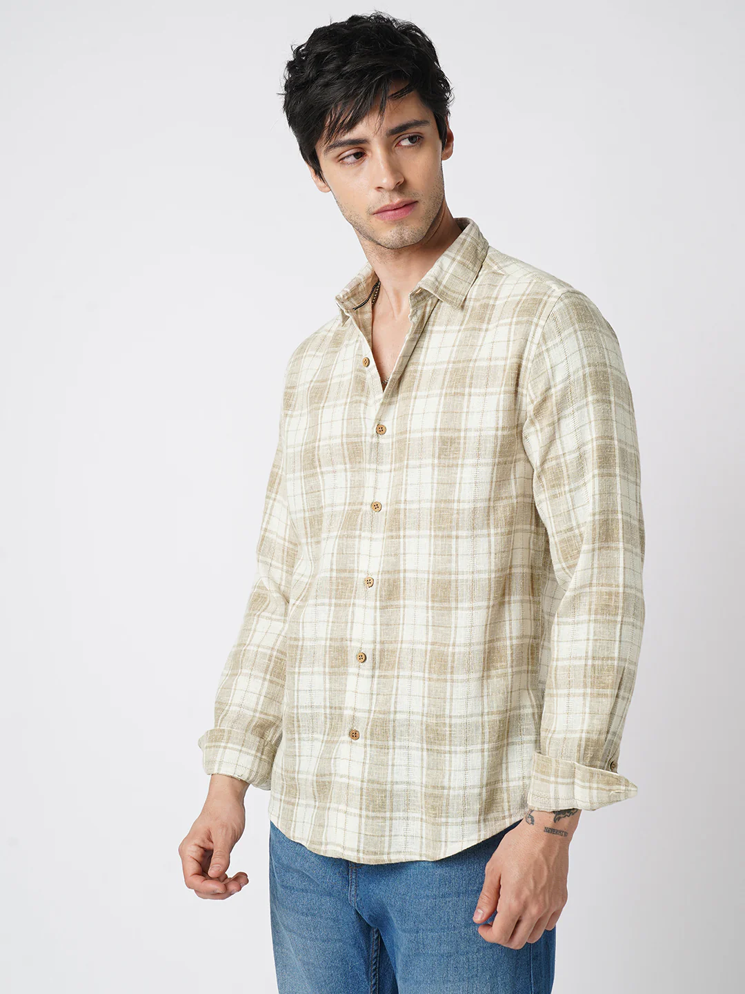 Desert Dune Coconut Checks Jacquard Shirt - Image 6