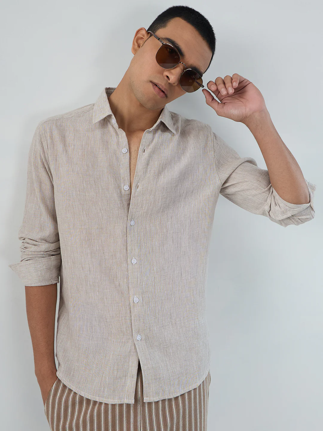 Desert Sand Beige Textured Shirt - Image 2