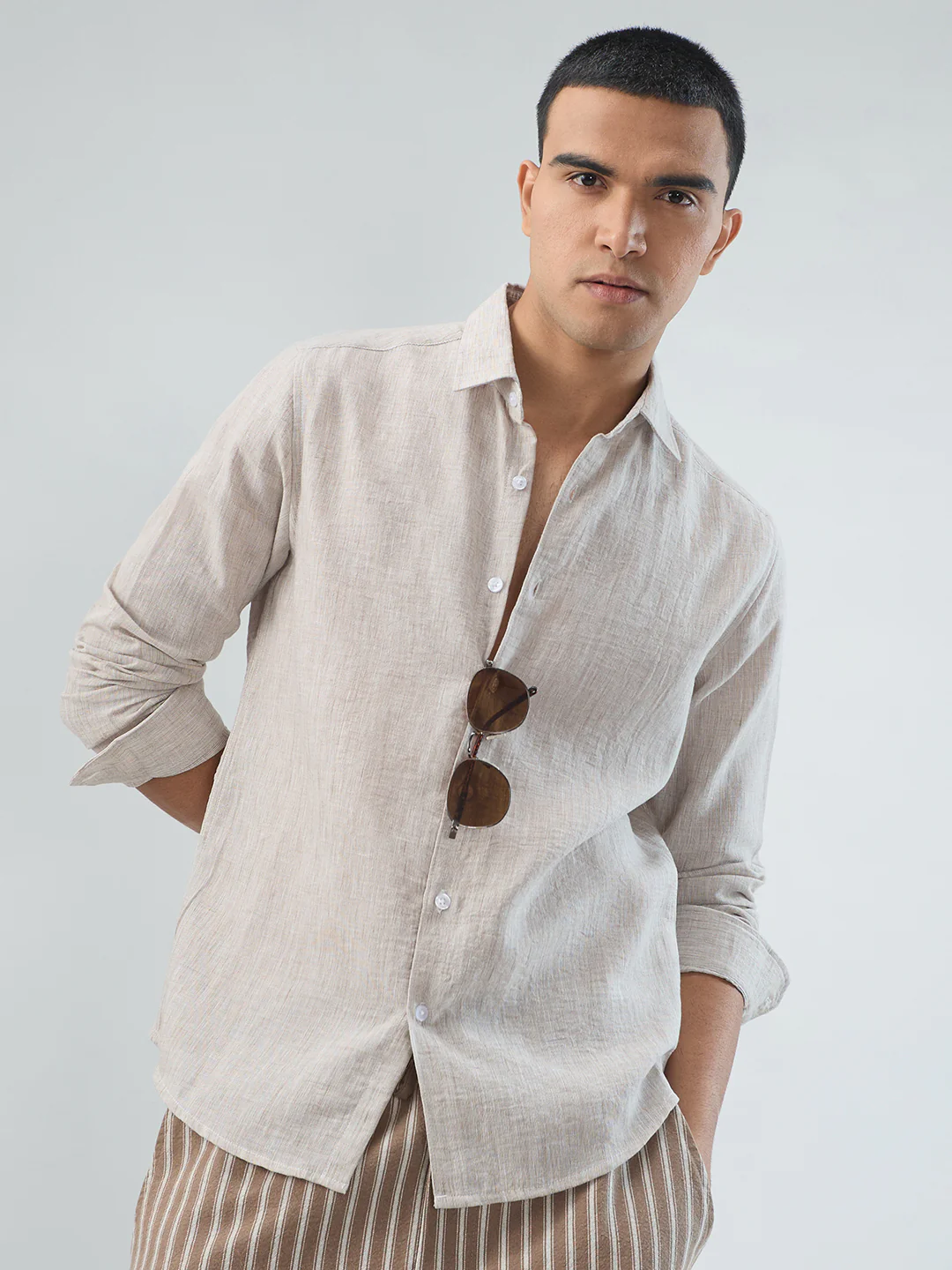 Desert Sand Beige Textured Shirt - Image 4