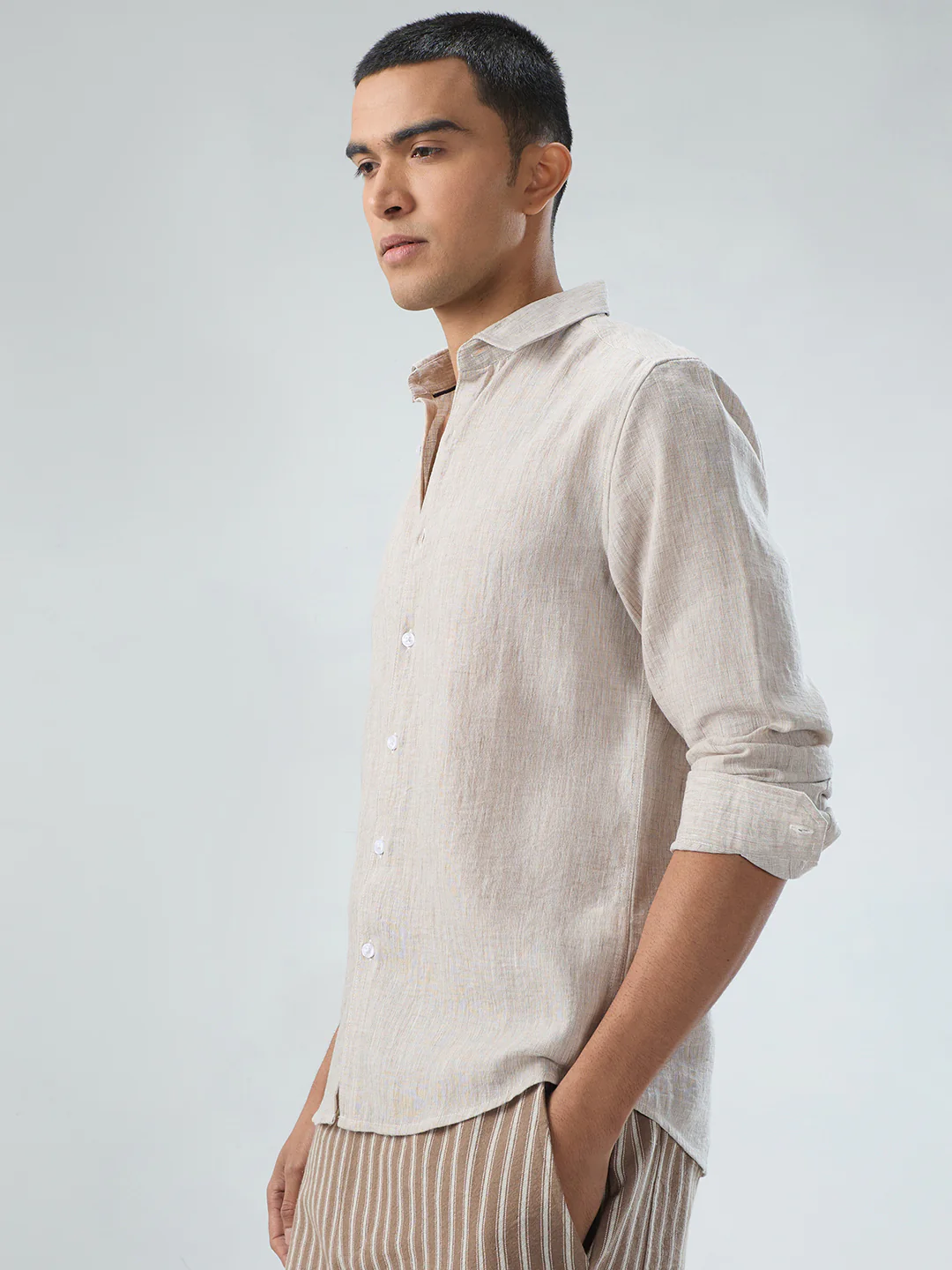 Desert Sand Beige Textured Shirt - Image 5