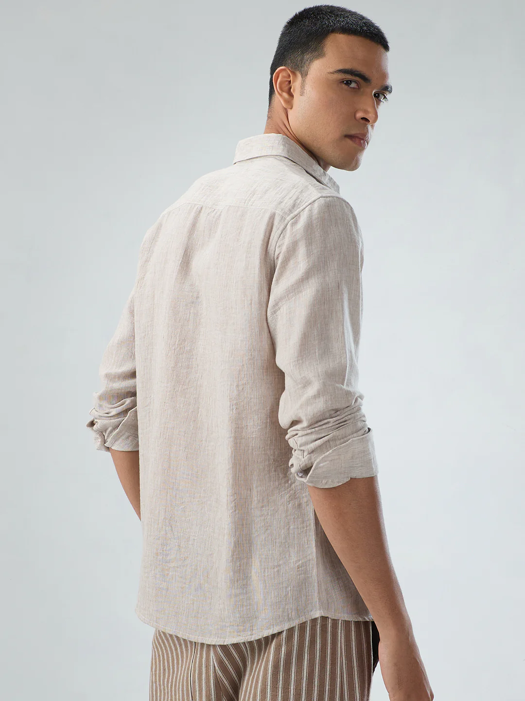 Desert Sand Beige Textured Shirt - Image 6