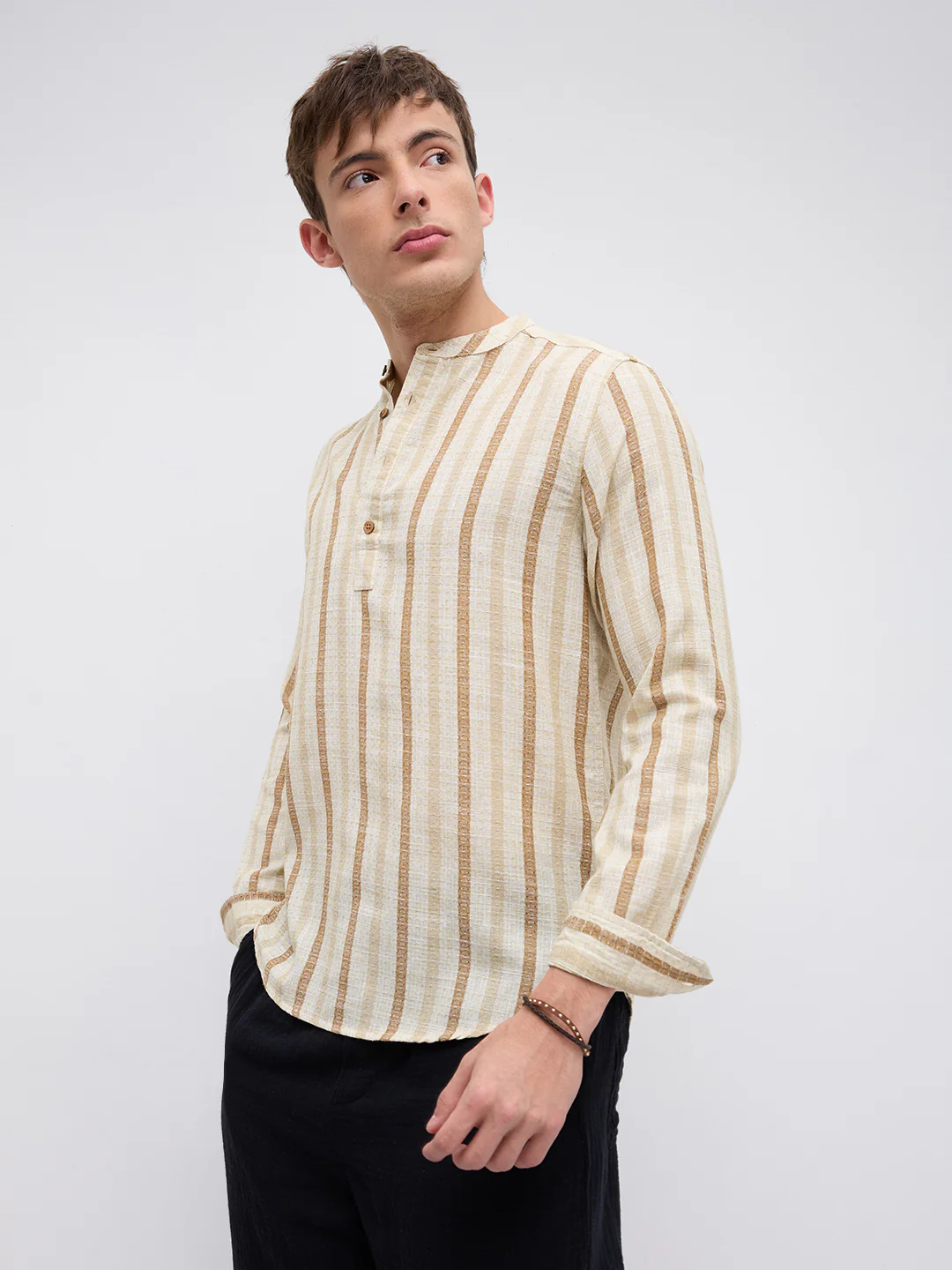 Dessert Sand Beige Jacquard Woven Striped Kurta - Image 6