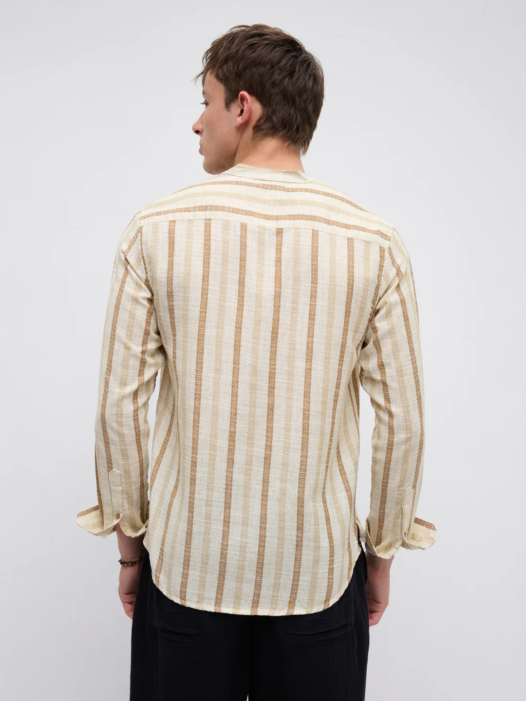 Dessert Sand Beige Jacquard Woven Striped Kurta - Image 7