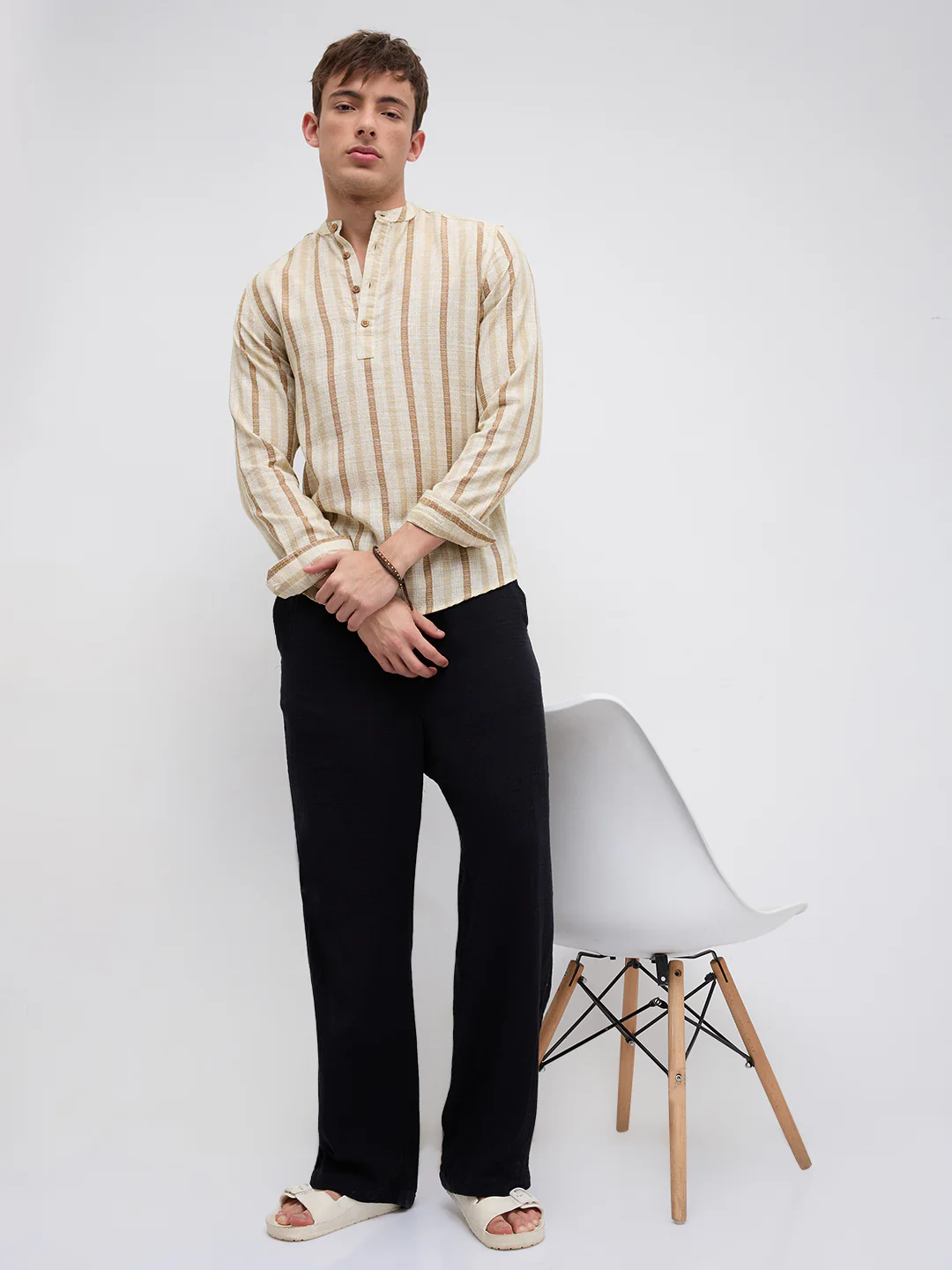 Dessert Sand Beige Jacquard Woven Striped Kurta - Image 8