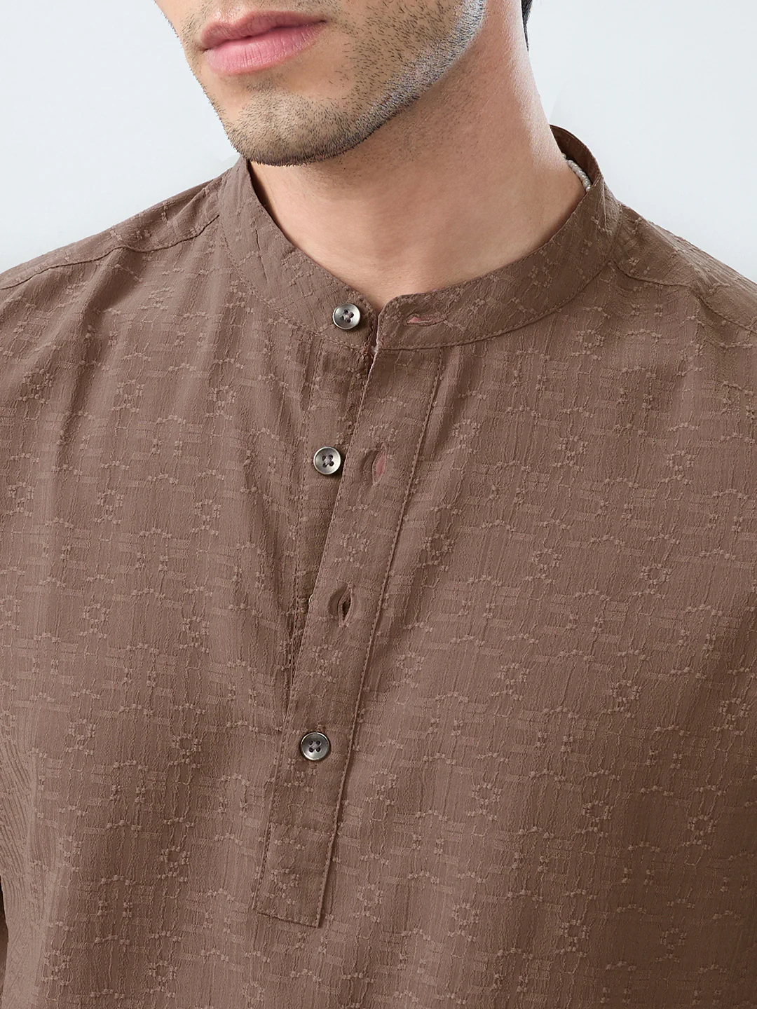 Detailed Ash Grey Jacquard Grace Kurta - Image 3