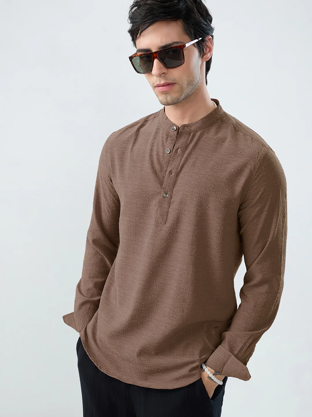 Detailed Ash Grey Jacquard Grace Kurta - Image 4