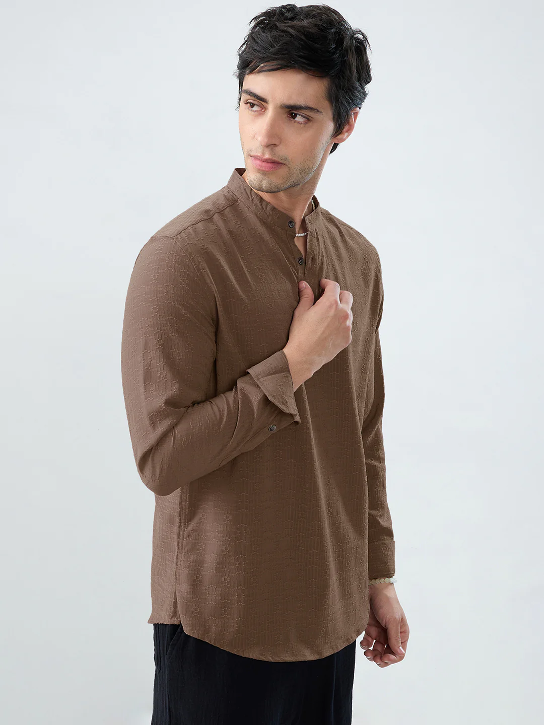 Detailed Ash Grey Jacquard Grace Kurta - Image 6