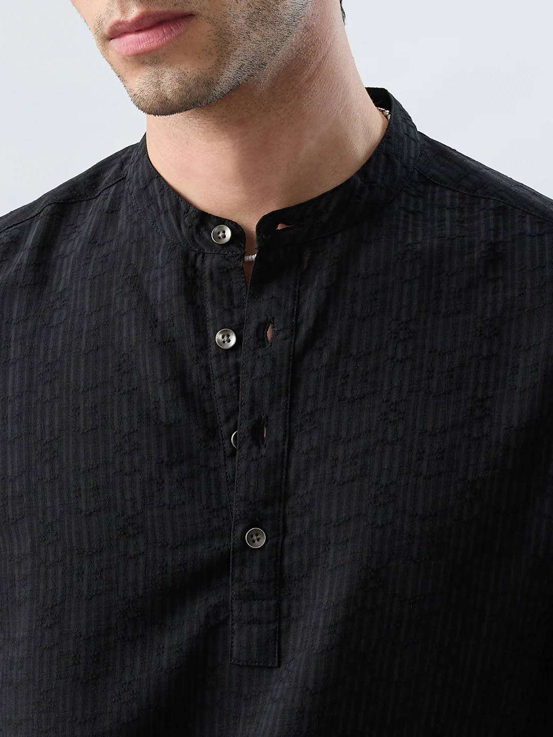 Detailed Black Textured Grace Kurta - Image 3