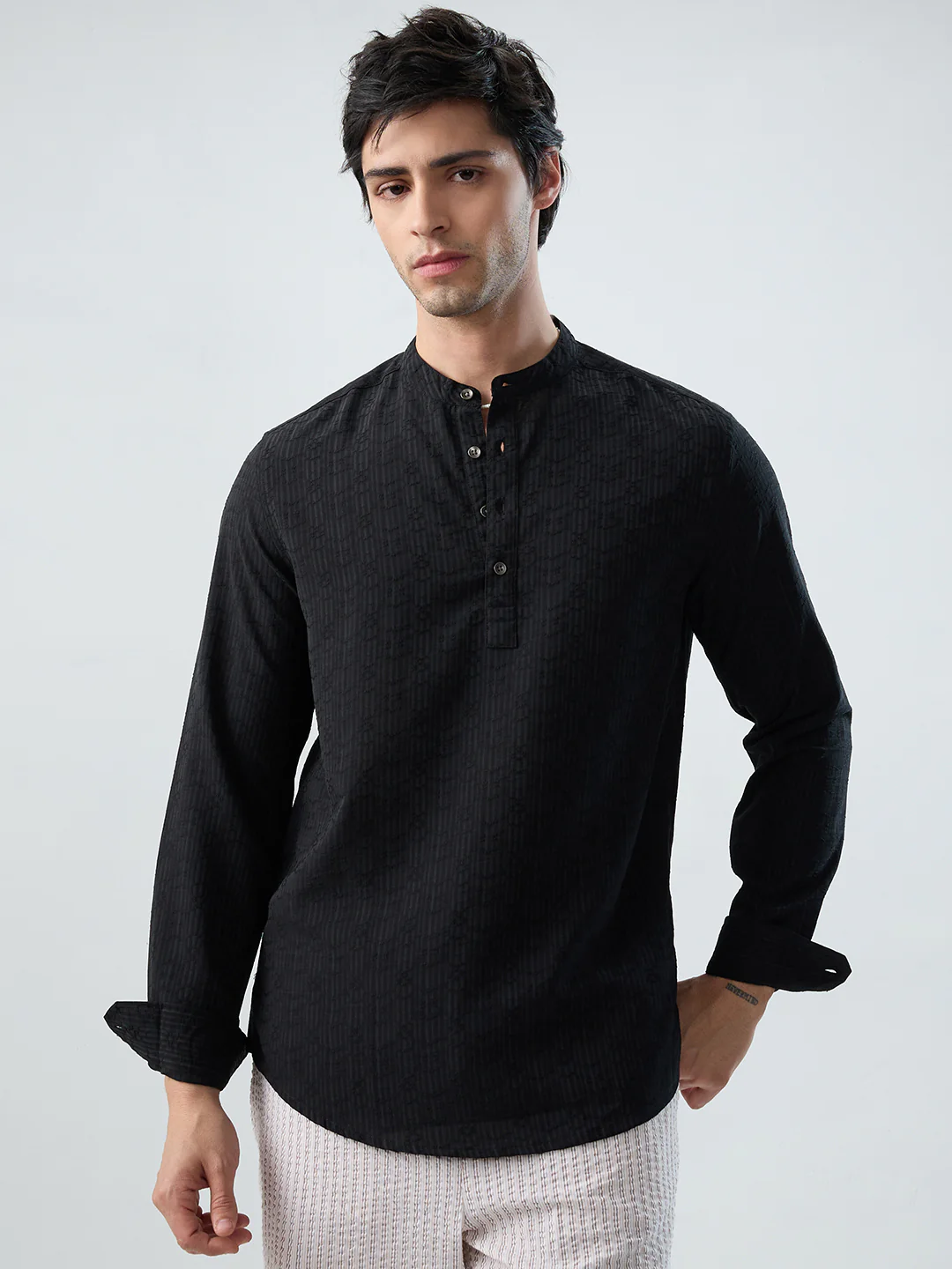 Detailed Black Textured Grace Kurta - Image 4