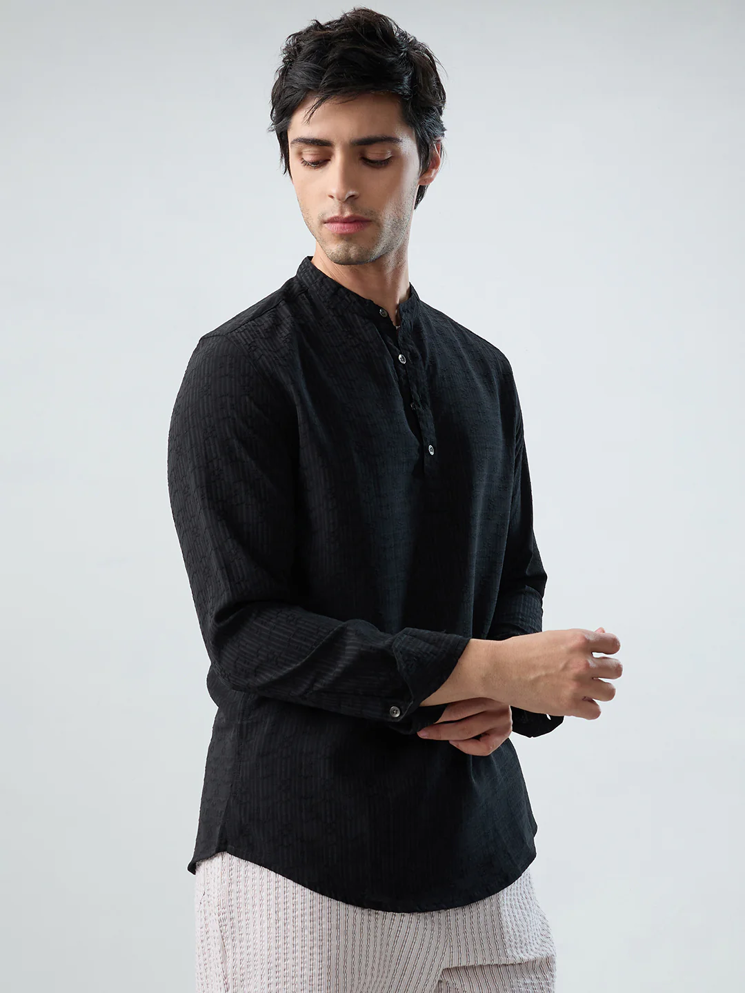 Detailed Black Textured Grace Kurta - Image 5