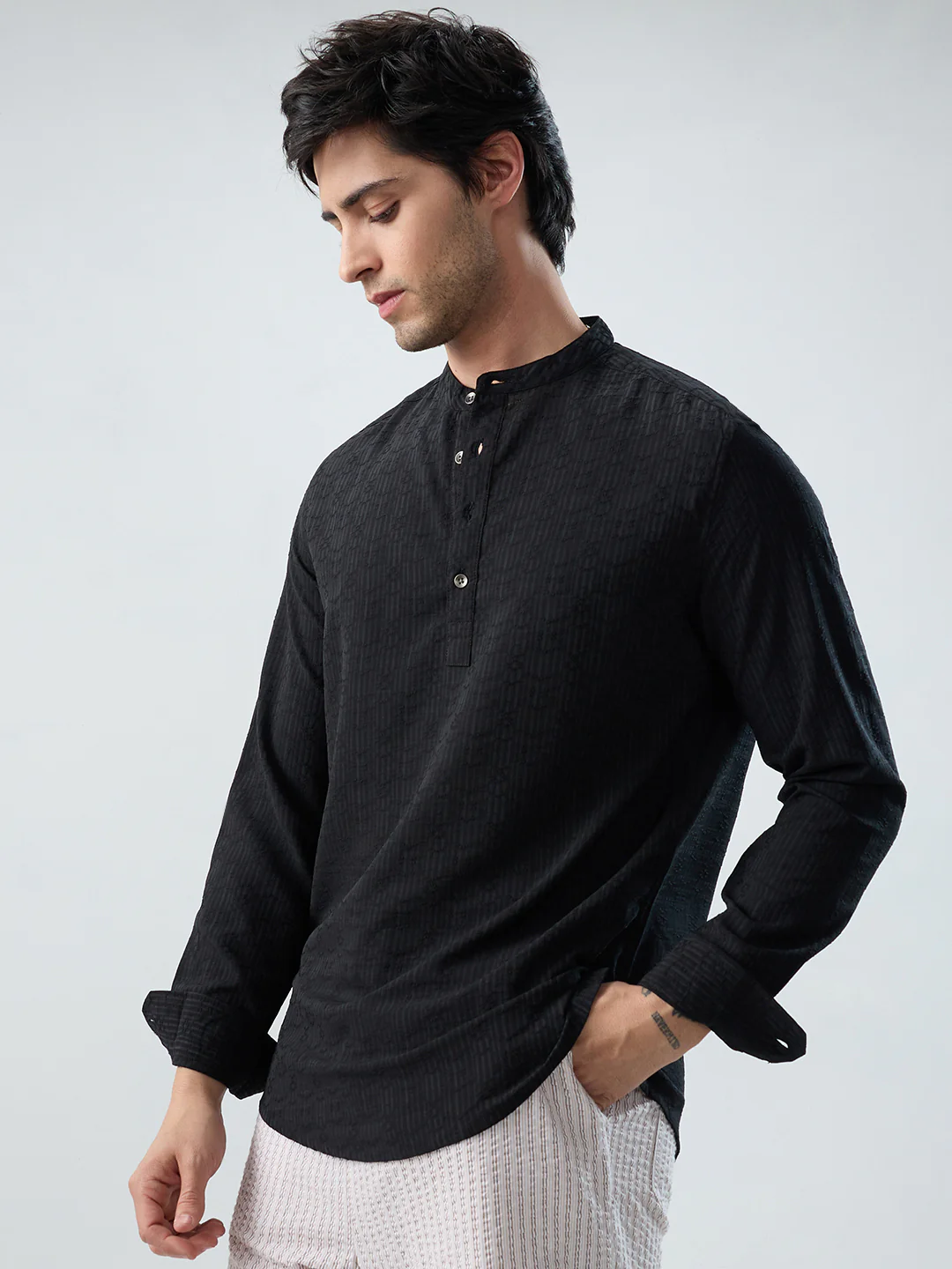 Detailed Black Textured Grace Kurta - Image 6