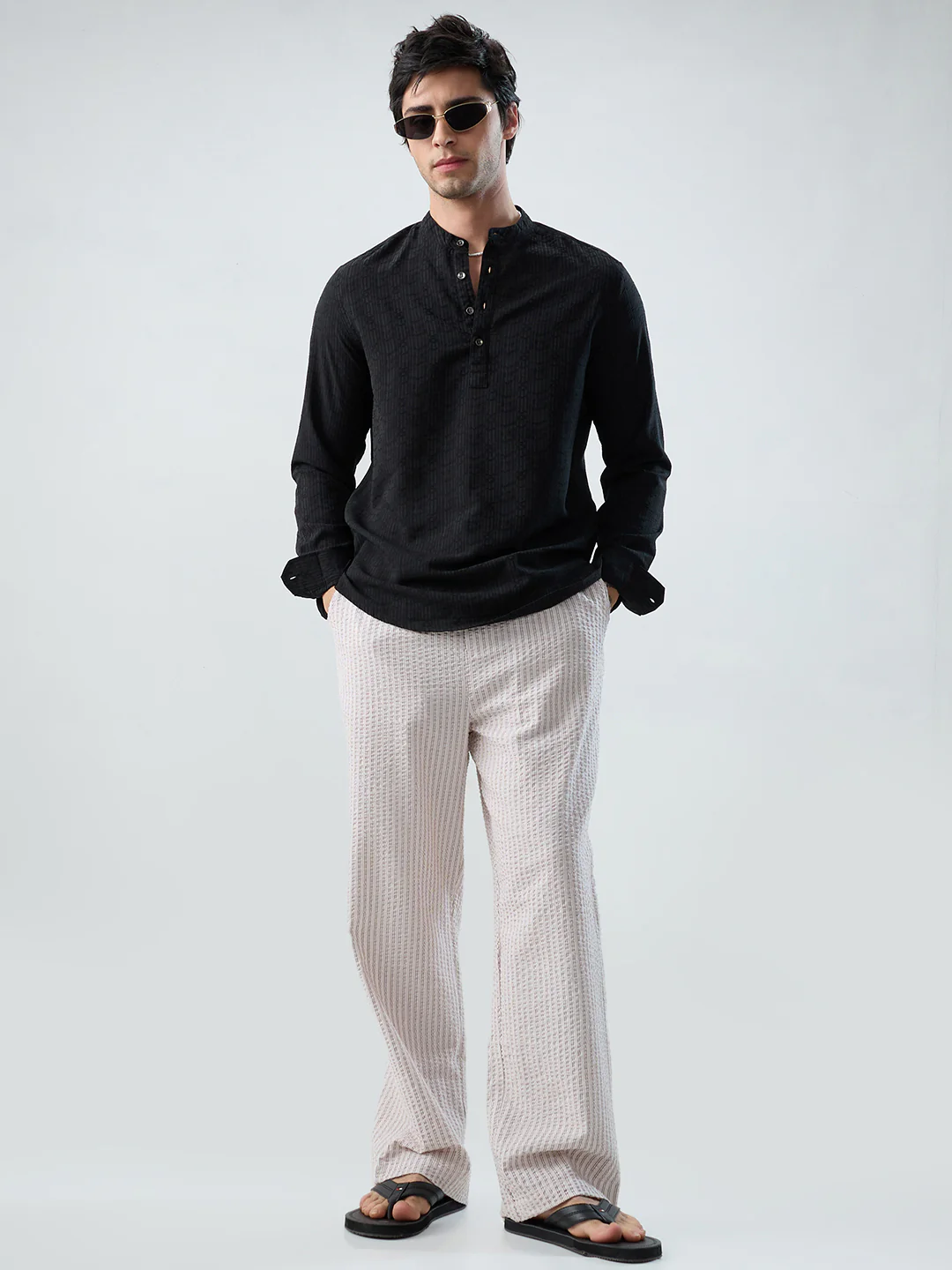 Detailed Black Textured Grace Kurta - Image 8