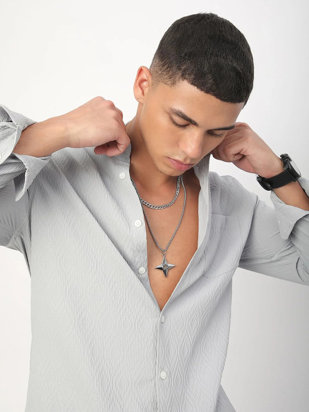 Detailed Cloud Grey Jacquard Shirt - Image 2