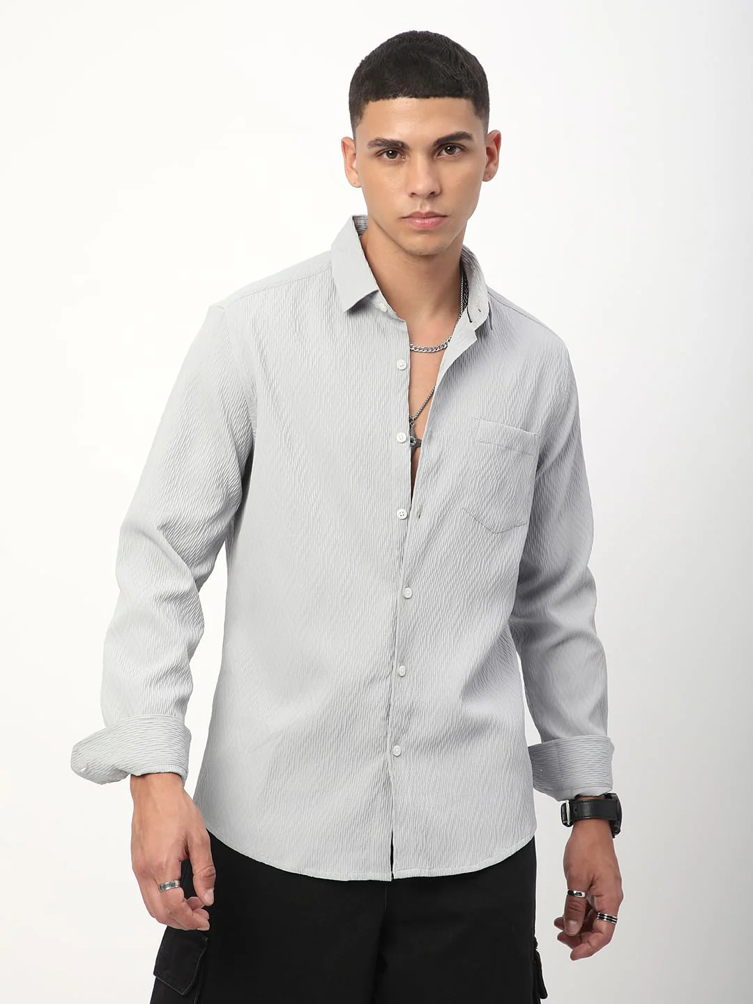 Detailed Cloud Grey Jacquard Shirt - Image 5