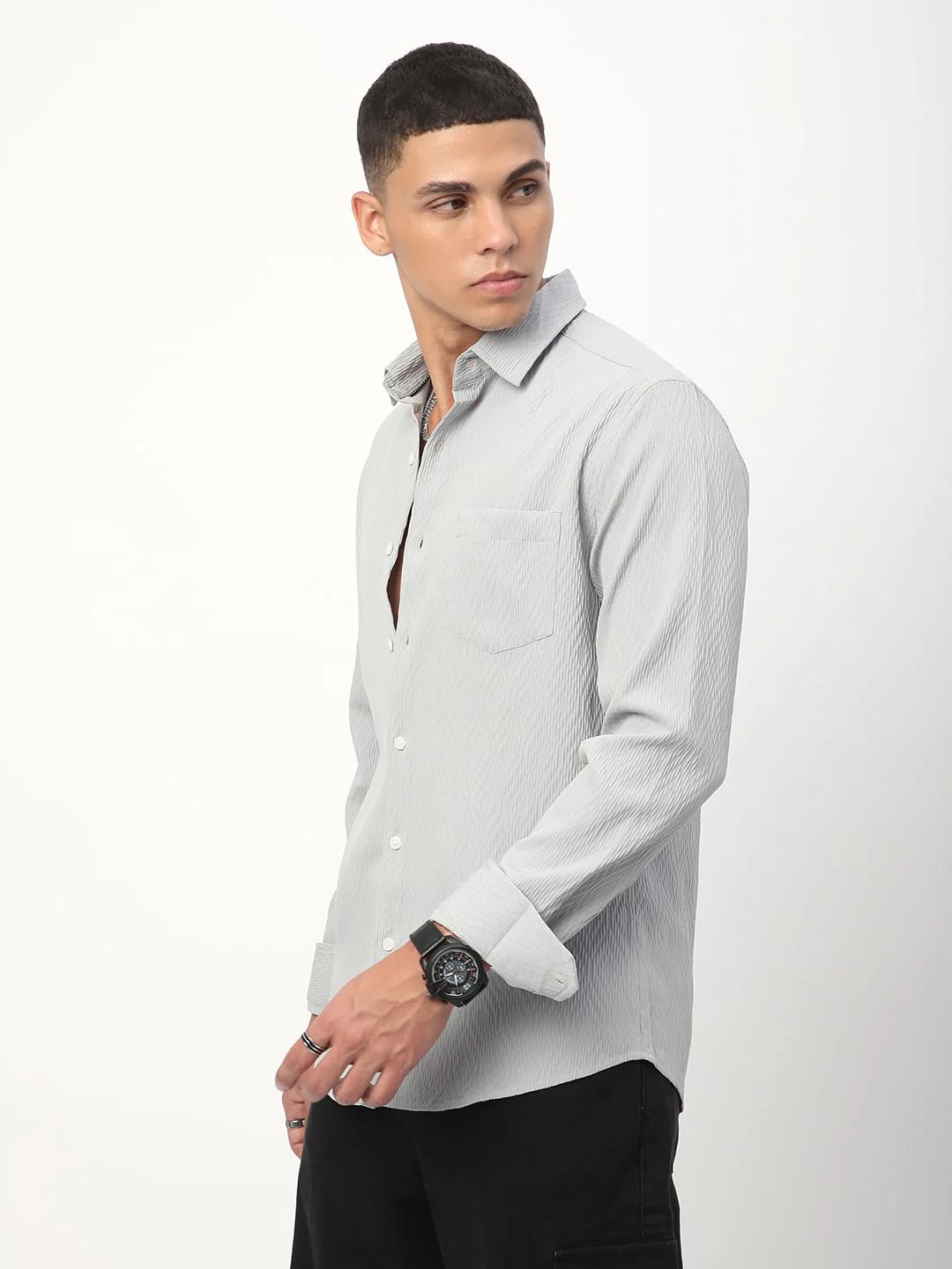 Detailed Cloud Grey Jacquard Shirt - Image 6