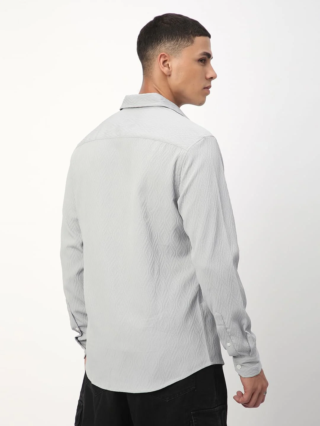Detailed Cloud Grey Jacquard Shirt - Image 8