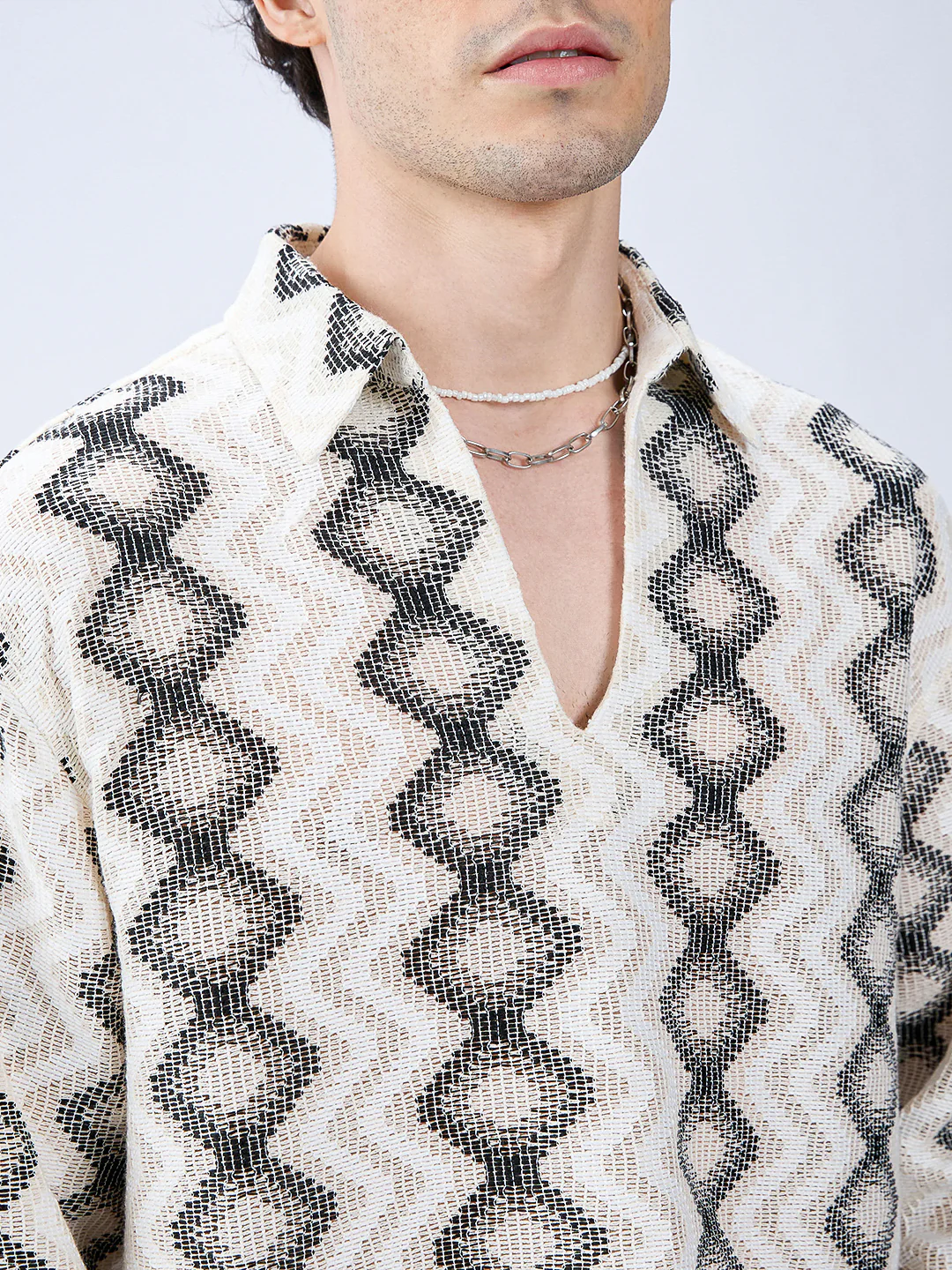 Diamond Wave Luxe Crochet Oversized Polo Shirt - Image 3