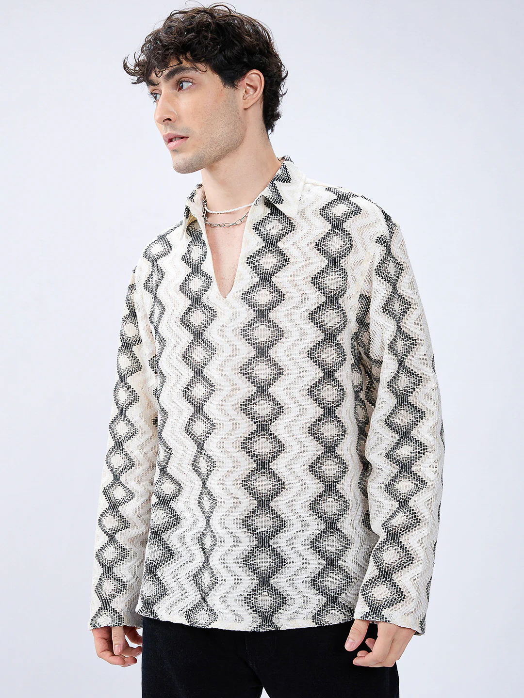 Diamond Wave Luxe Crochet Oversized Polo Shirt - Image 4