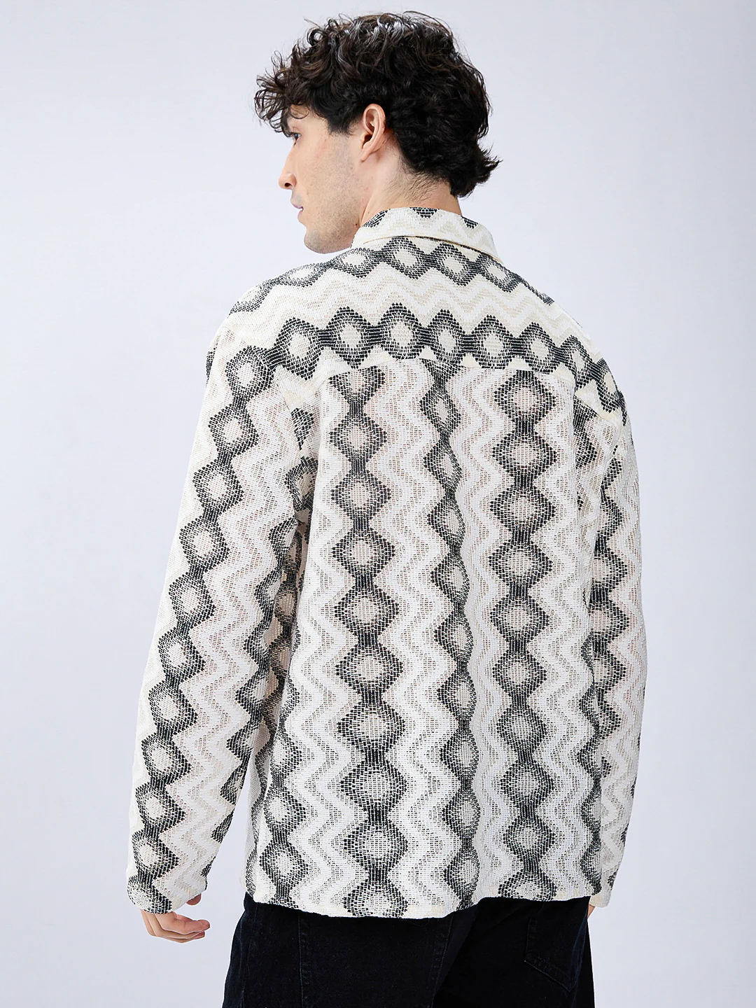 Diamond Wave Luxe Crochet Oversized Polo Shirt - Image 6
