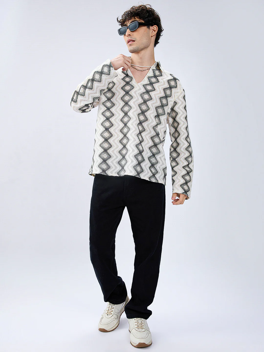 Diamond Wave Luxe Crochet Oversized Polo Shirt - Image 7