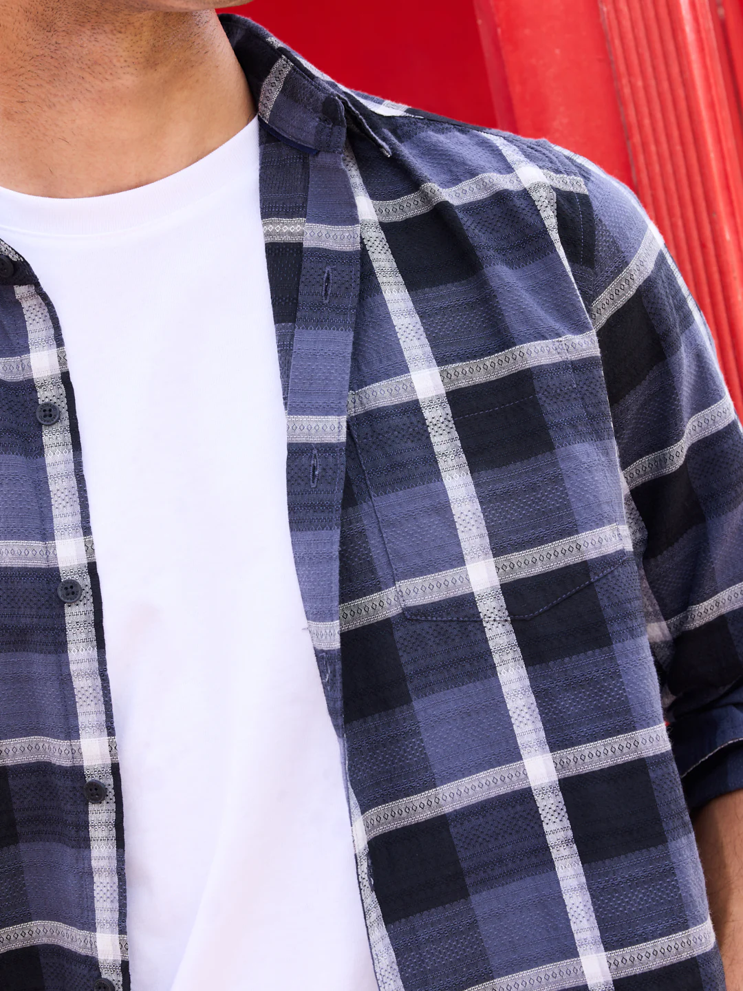 Diamond Weave Elegant Black & Grey Checks Jacquard Shirt - Image 3