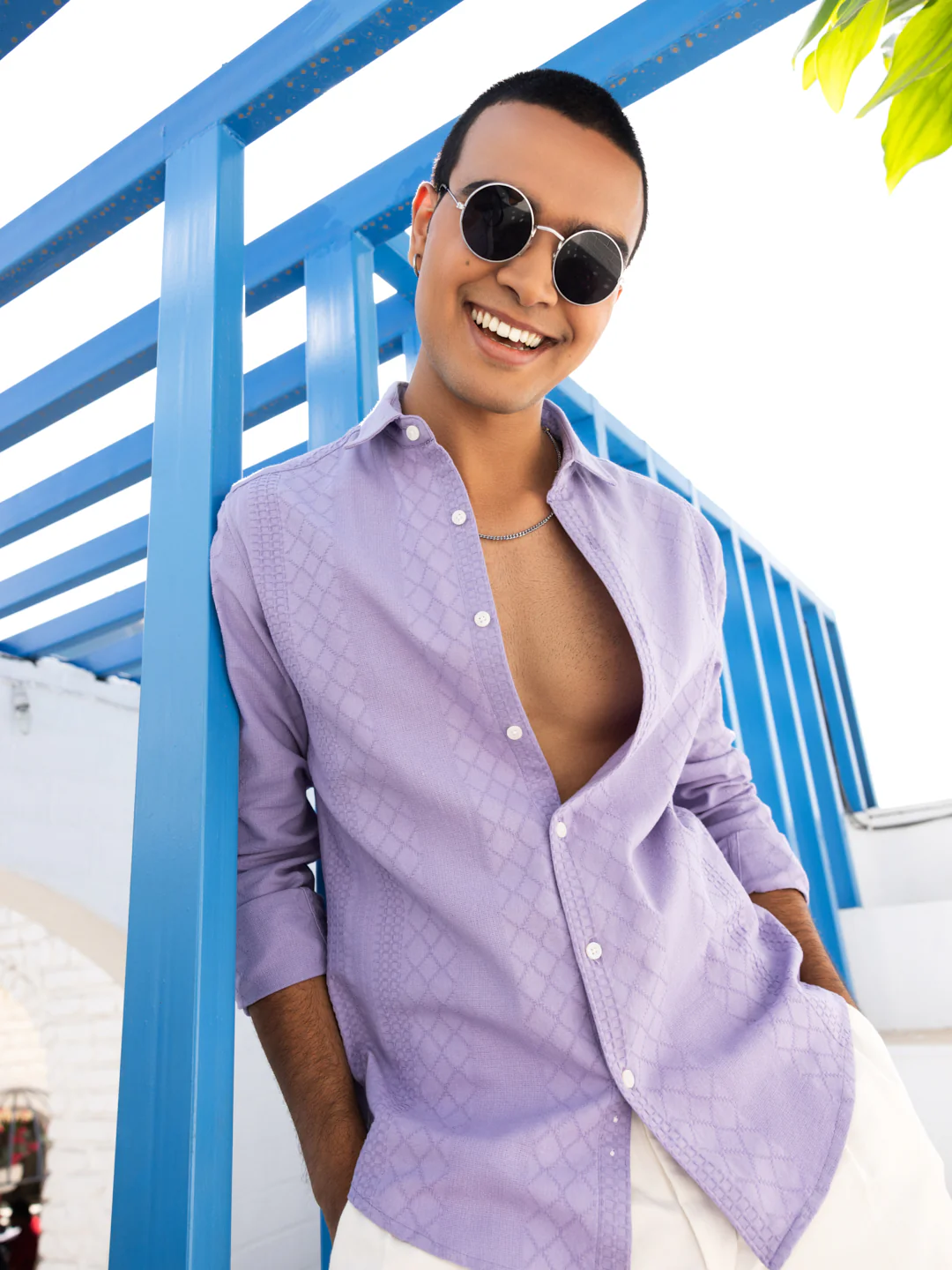 Diamond Weave Lilac Embroidery Shirt - Image 2