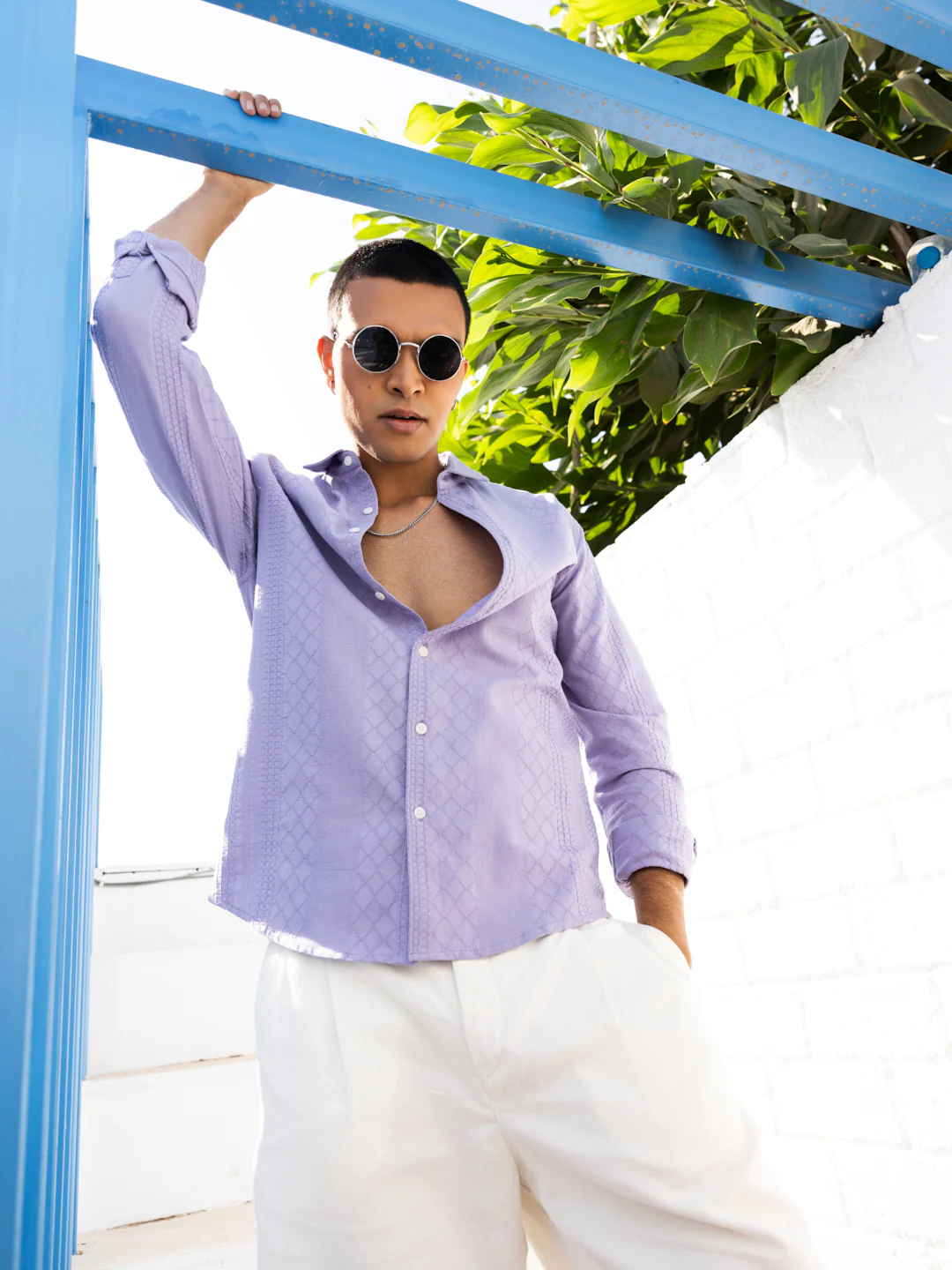 Diamond Weave Lilac Embroidery Shirt - Image 4
