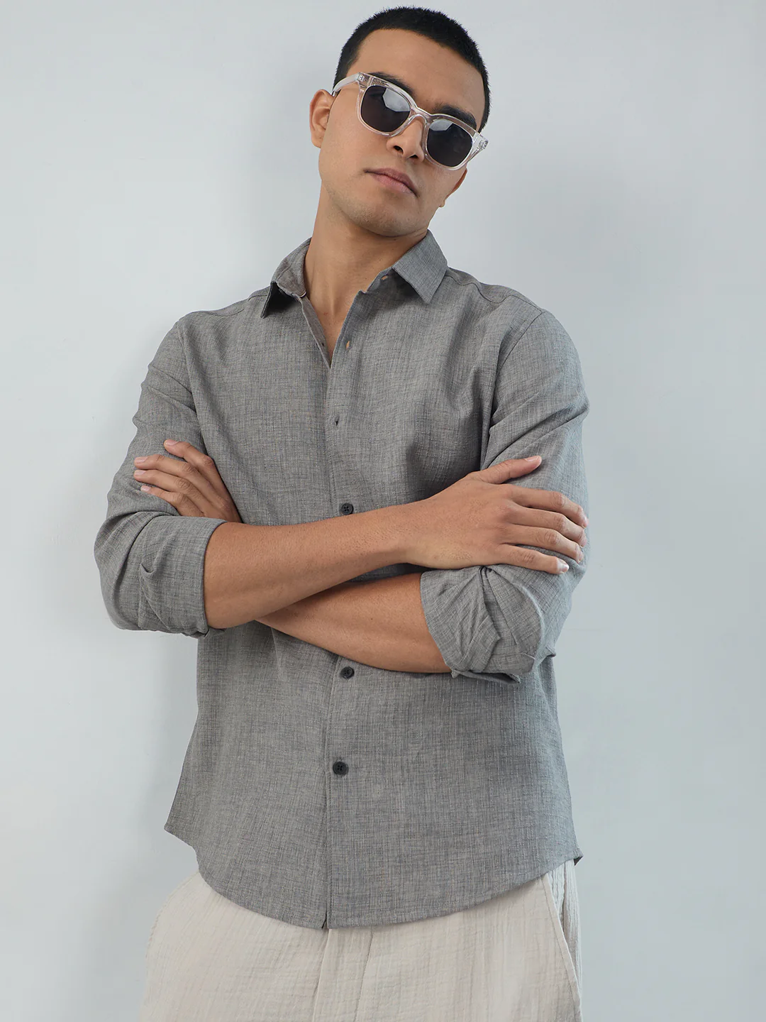 Dim Grey Slub Textured Shirt - Image 2