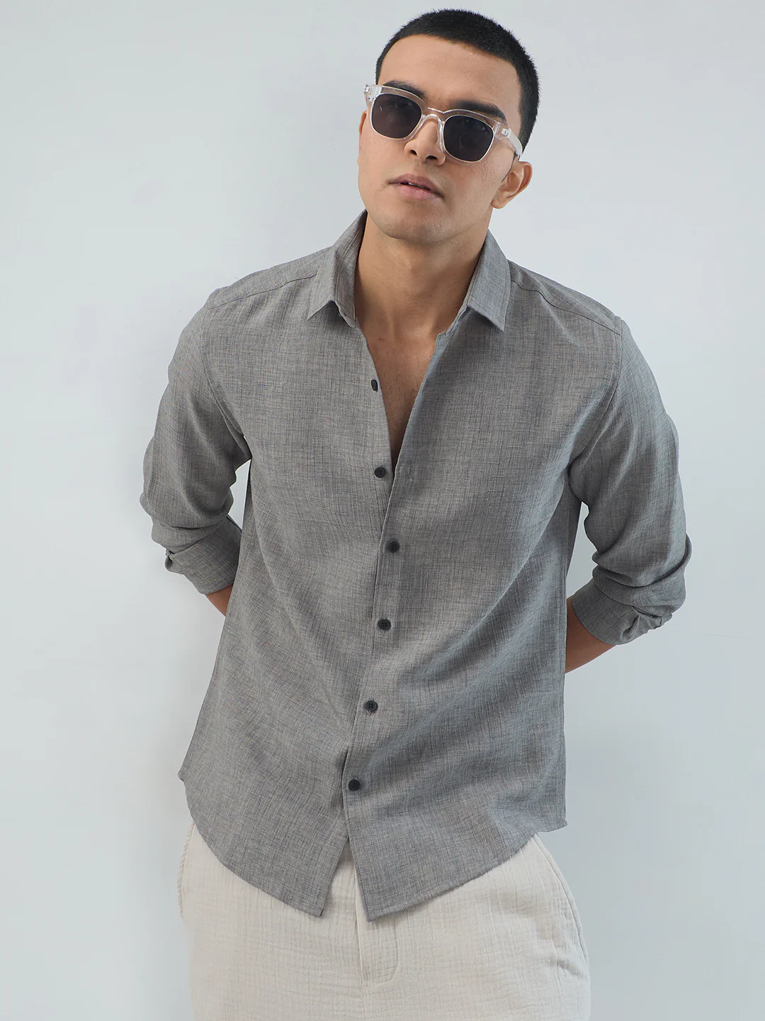Dim Grey Slub Textured Shirt - Image 4