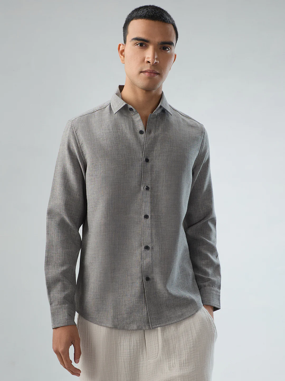 Dim Grey Slub Textured Shirt - Image 5