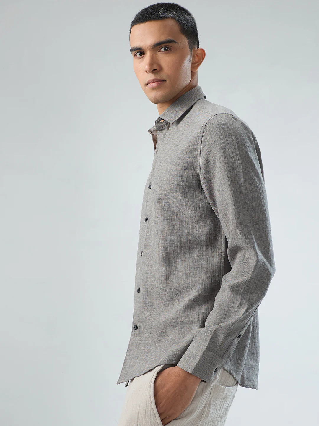 Dim Grey Slub Textured Shirt - Image 6
