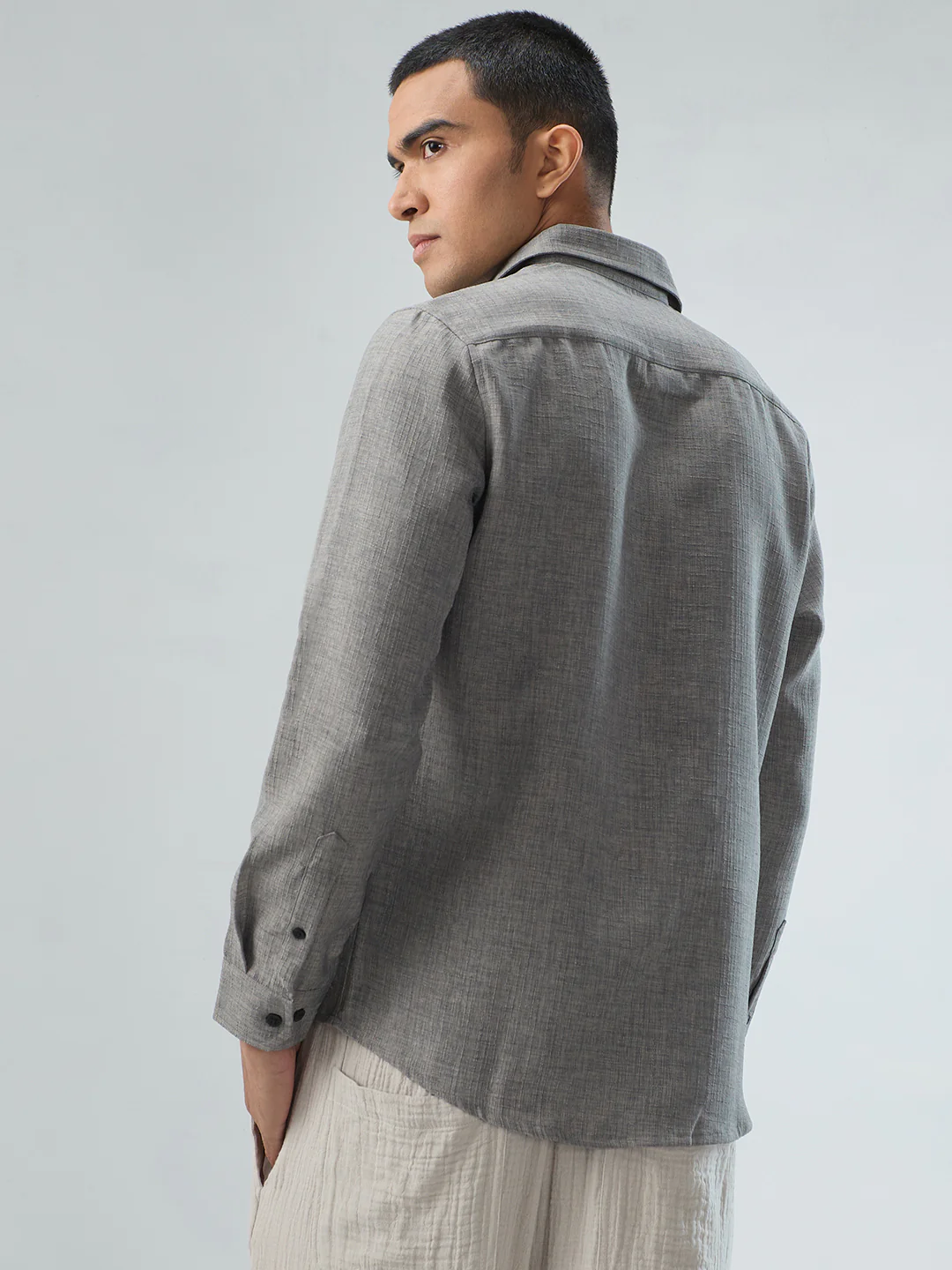 Dim Grey Slub Textured Shirt - Image 7