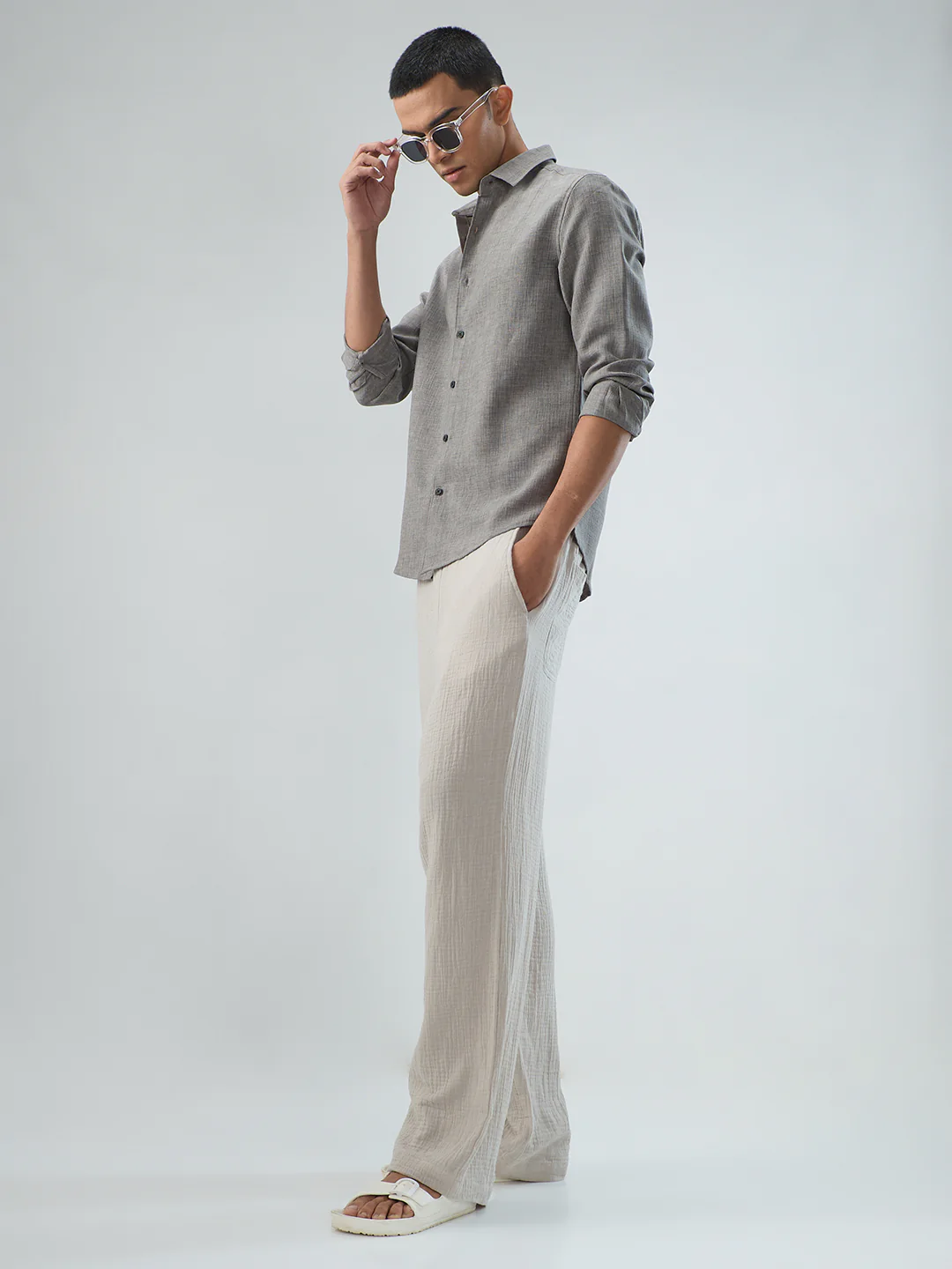 Dim Grey Slub Textured Shirt - Image 8