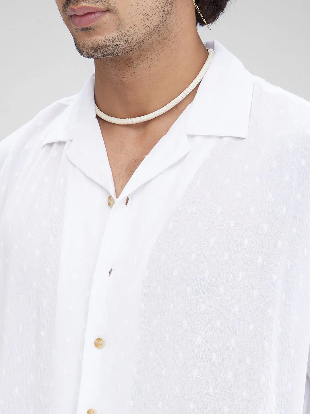 Dobby White Oversized Crepe Shirt - Image 3