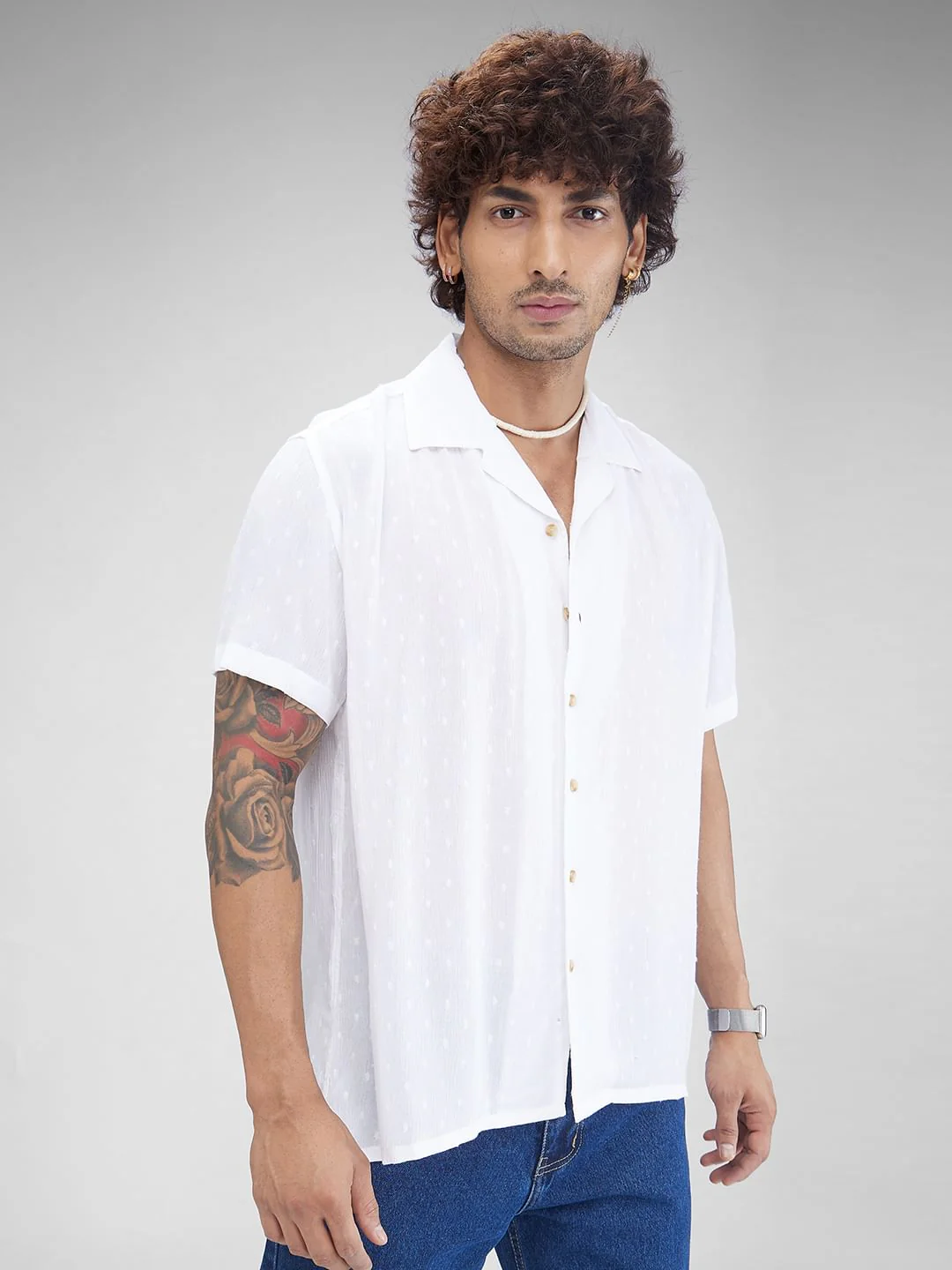 Dobby White Oversized Crepe Shirt - Image 6