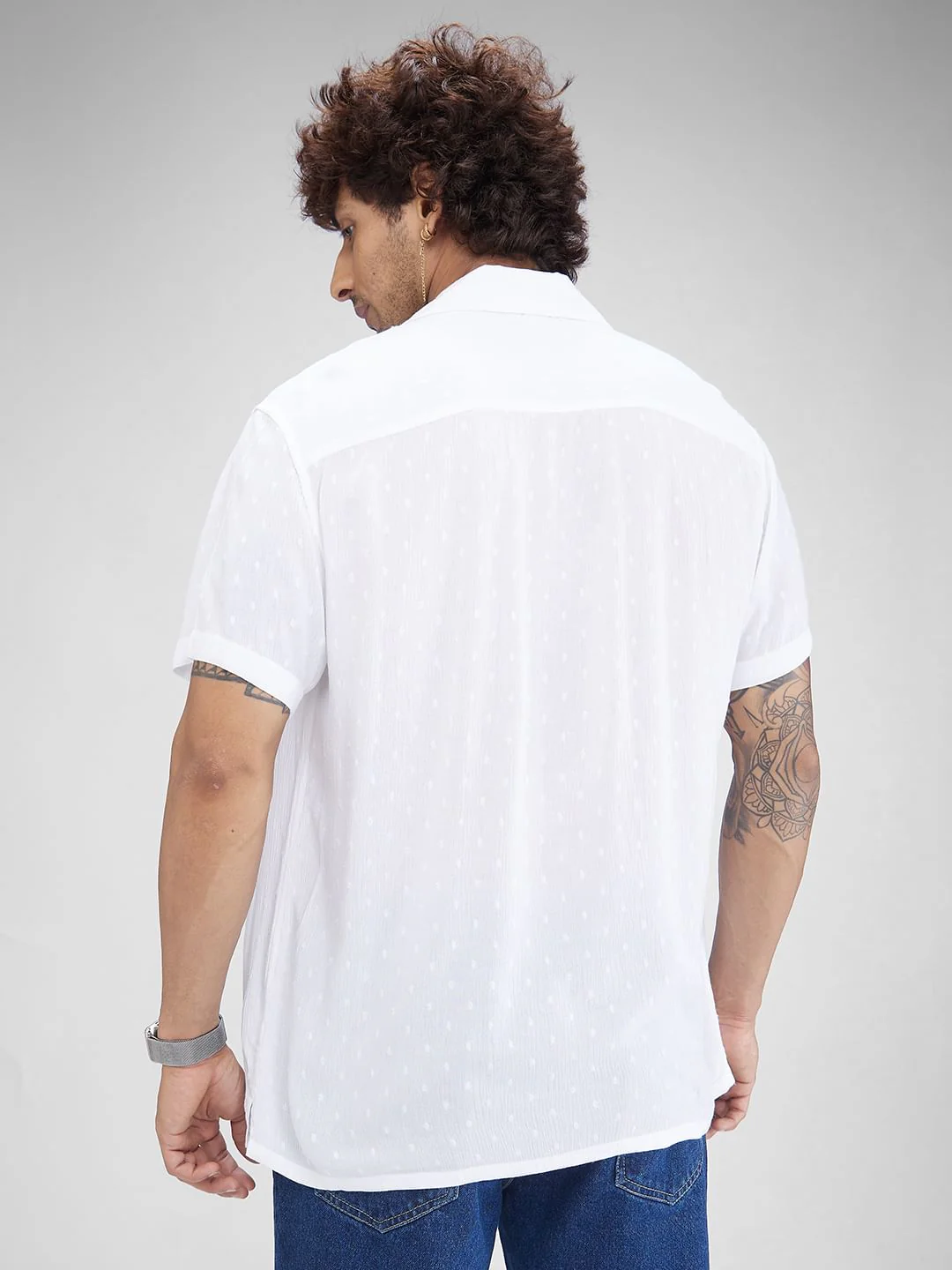 Dobby White Oversized Crepe Shirt - Image 7