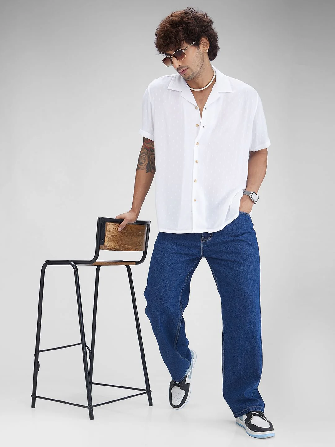 Dobby White Oversized Crepe Shirt - Image 8