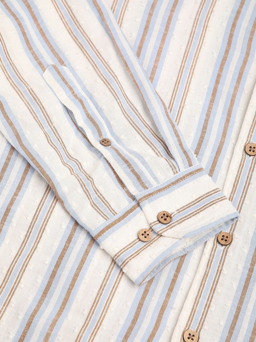 Dobby White Striped Mandarin Shirt - Image 10