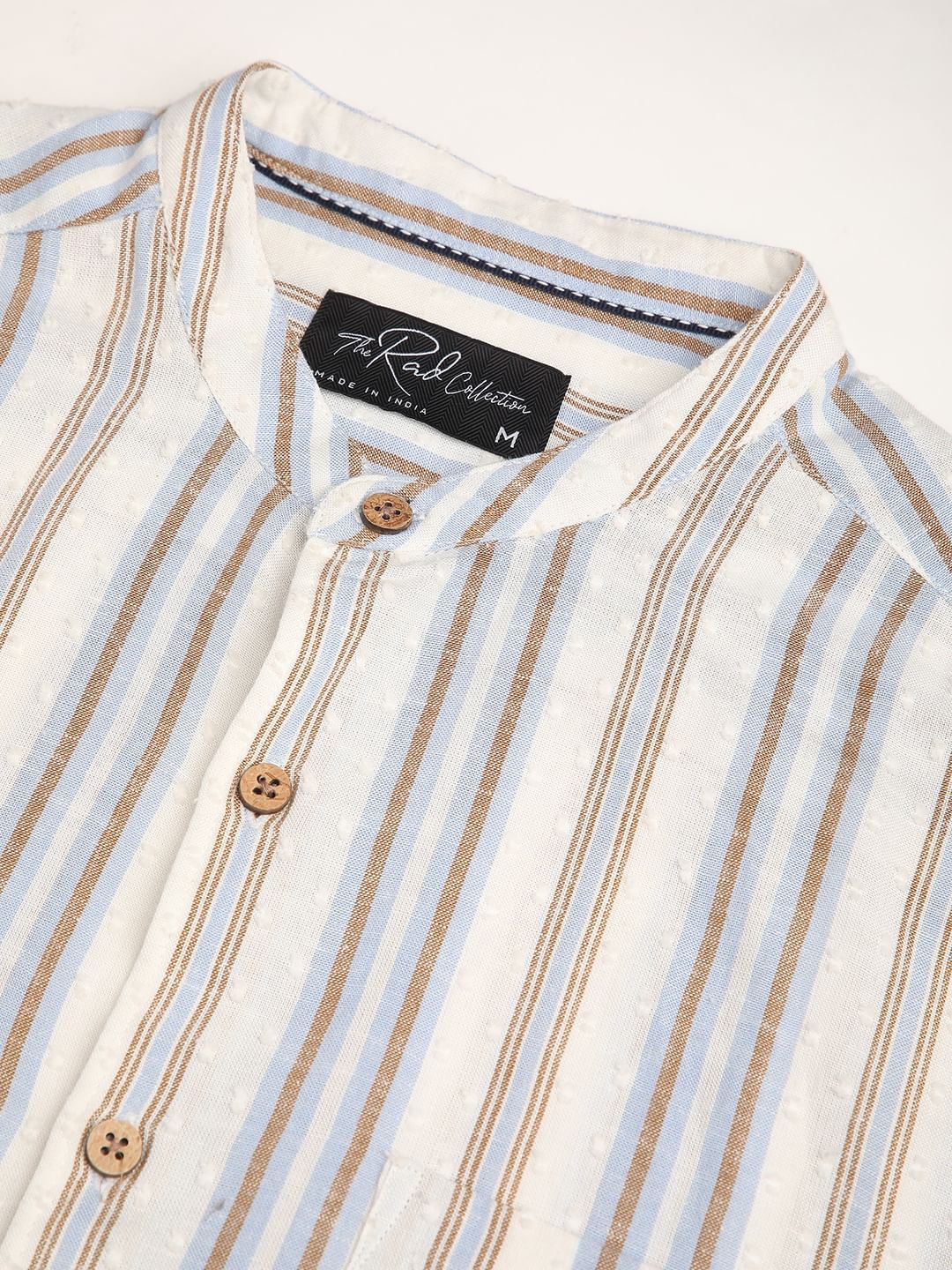 Dobby White Striped Mandarin Shirt - Image 3