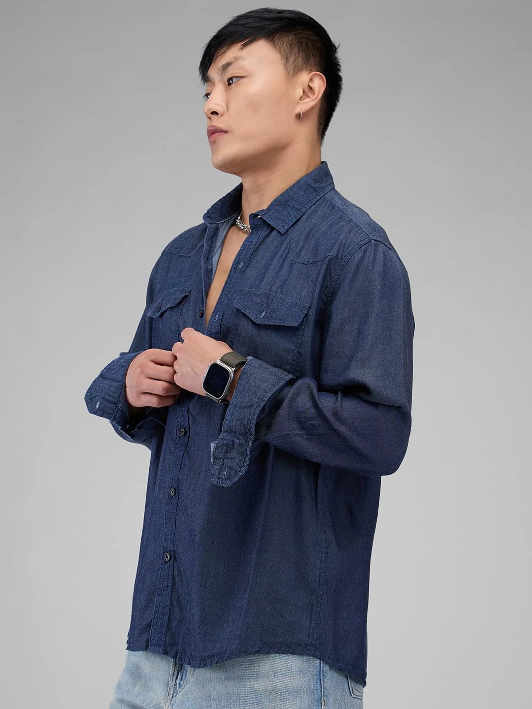 Double Pocket Denim Overshirt - Image 6